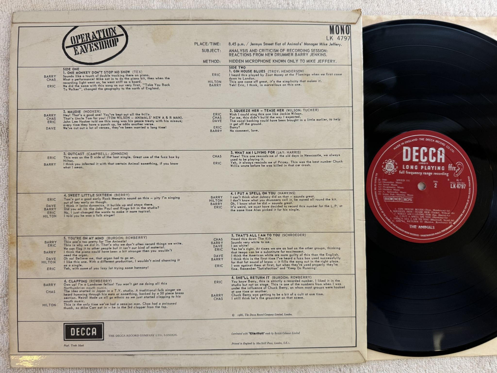 Omslagsbild för skivan THE ANIMALS animalism LP -66 UK DECCA mono LK 4797