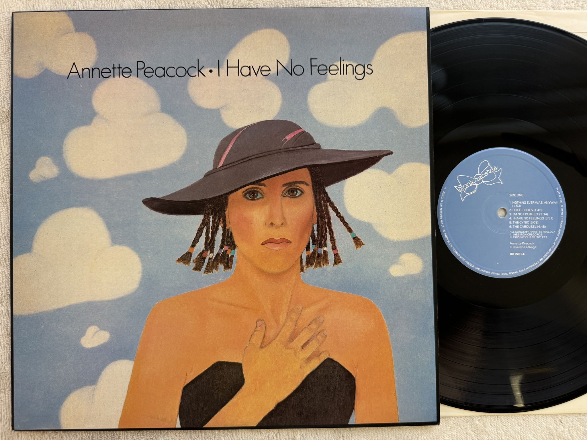 Omslagsbild för skivan ANNETTE PEACOCK I Have No Feelings LP -86 UK IRONIC RECORDS ironic 4