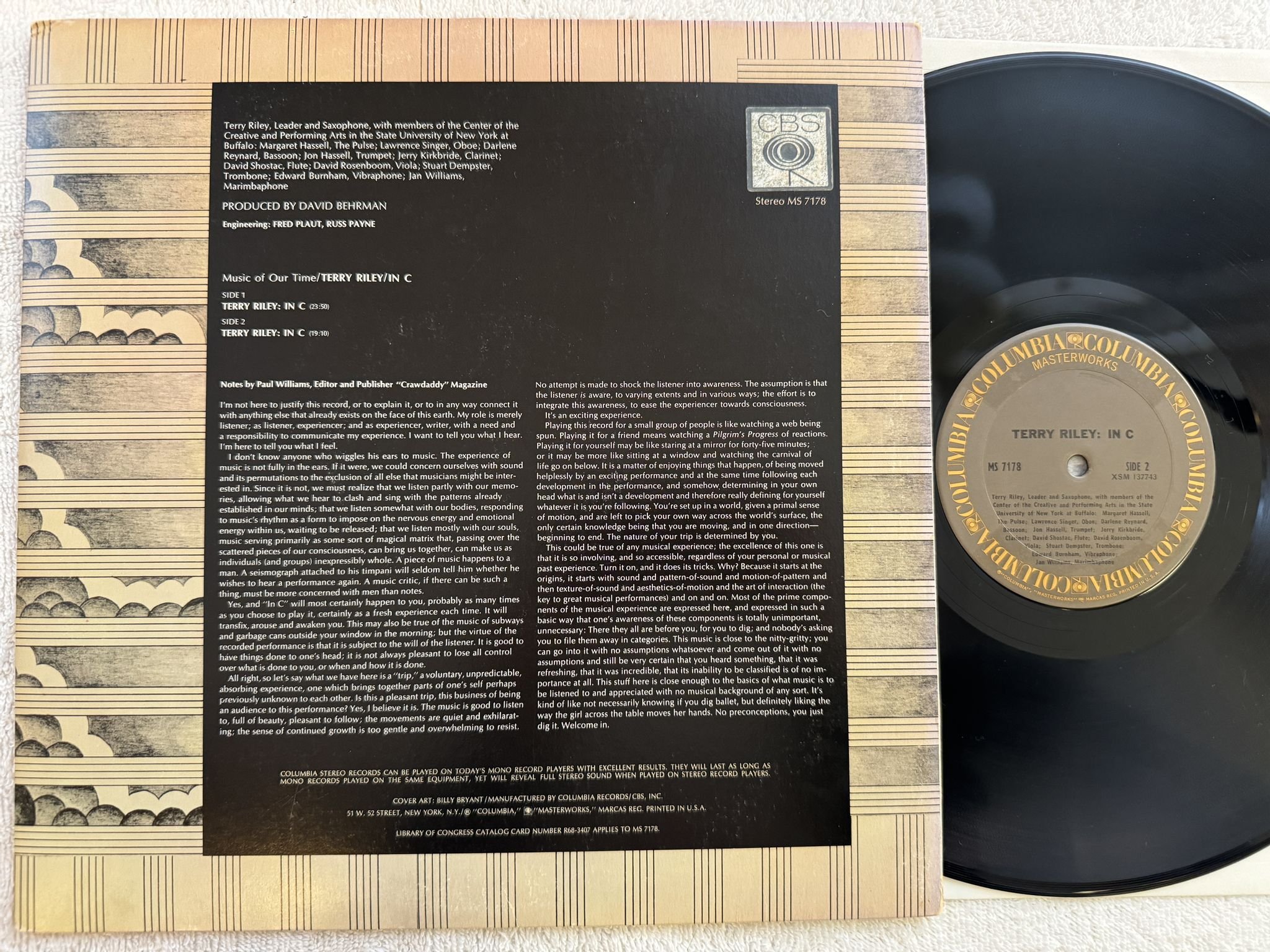 Omslagsbild för skivan TERRY RILEY : in C LP re US COLUMBIA MASTERWORKS MS 7178