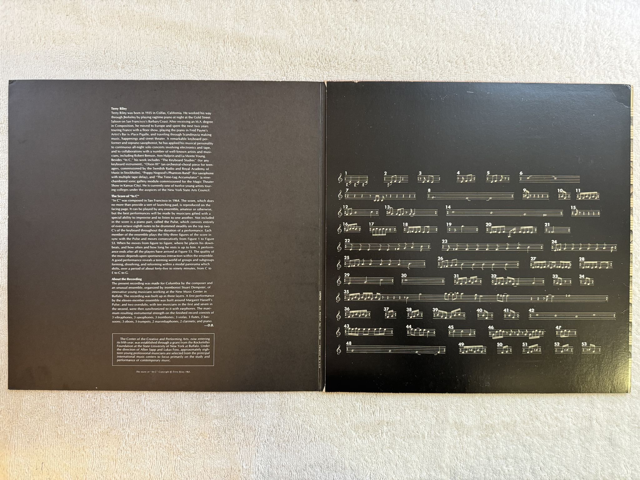 Omslagsbild för skivan TERRY RILEY : in C LP re US COLUMBIA MASTERWORKS MS 7178