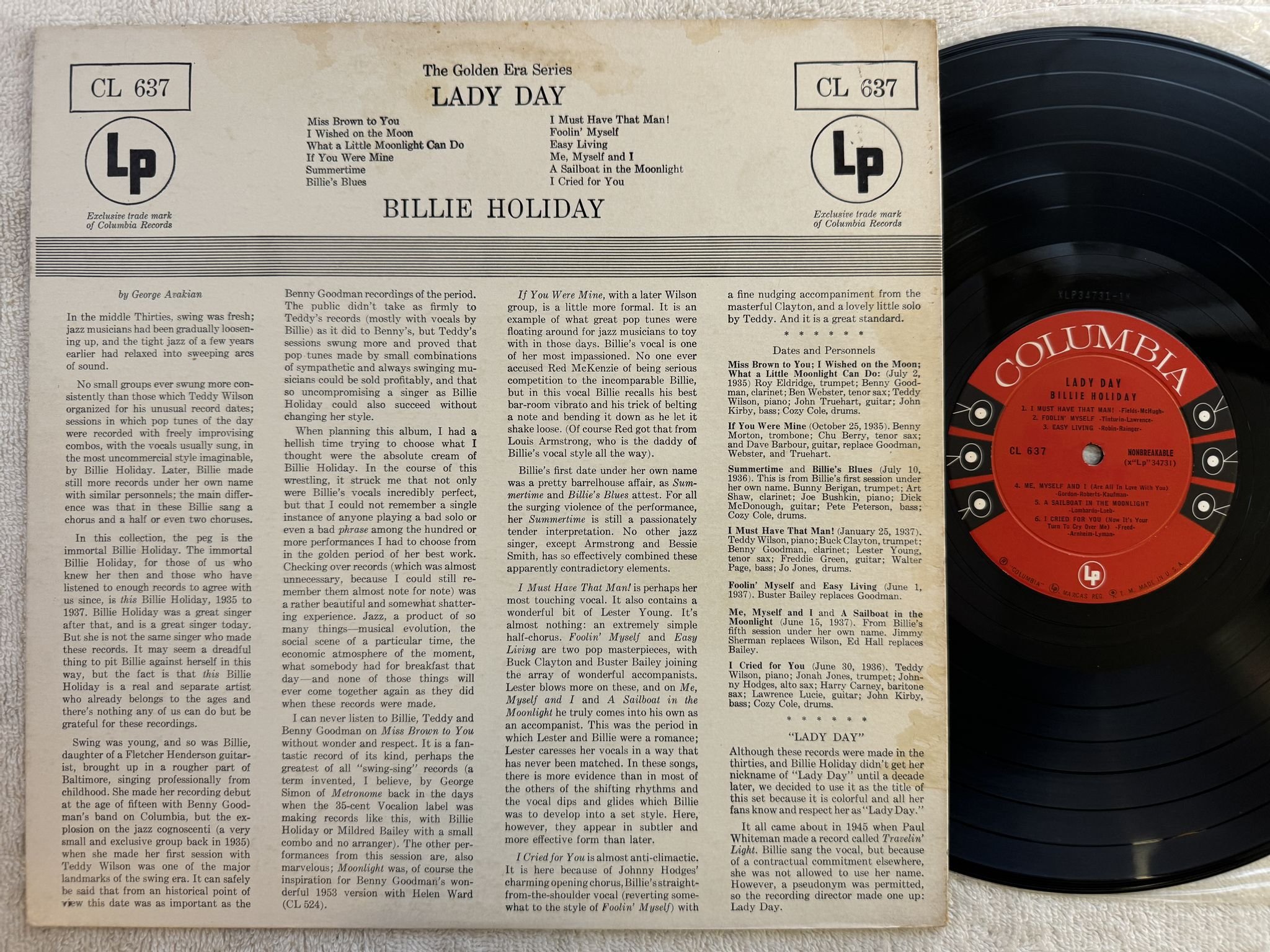 Omslagsbild för skivan BILLIE HOLIDAY lady day LP -58 US COLUMBIA six-eyed CL 637
