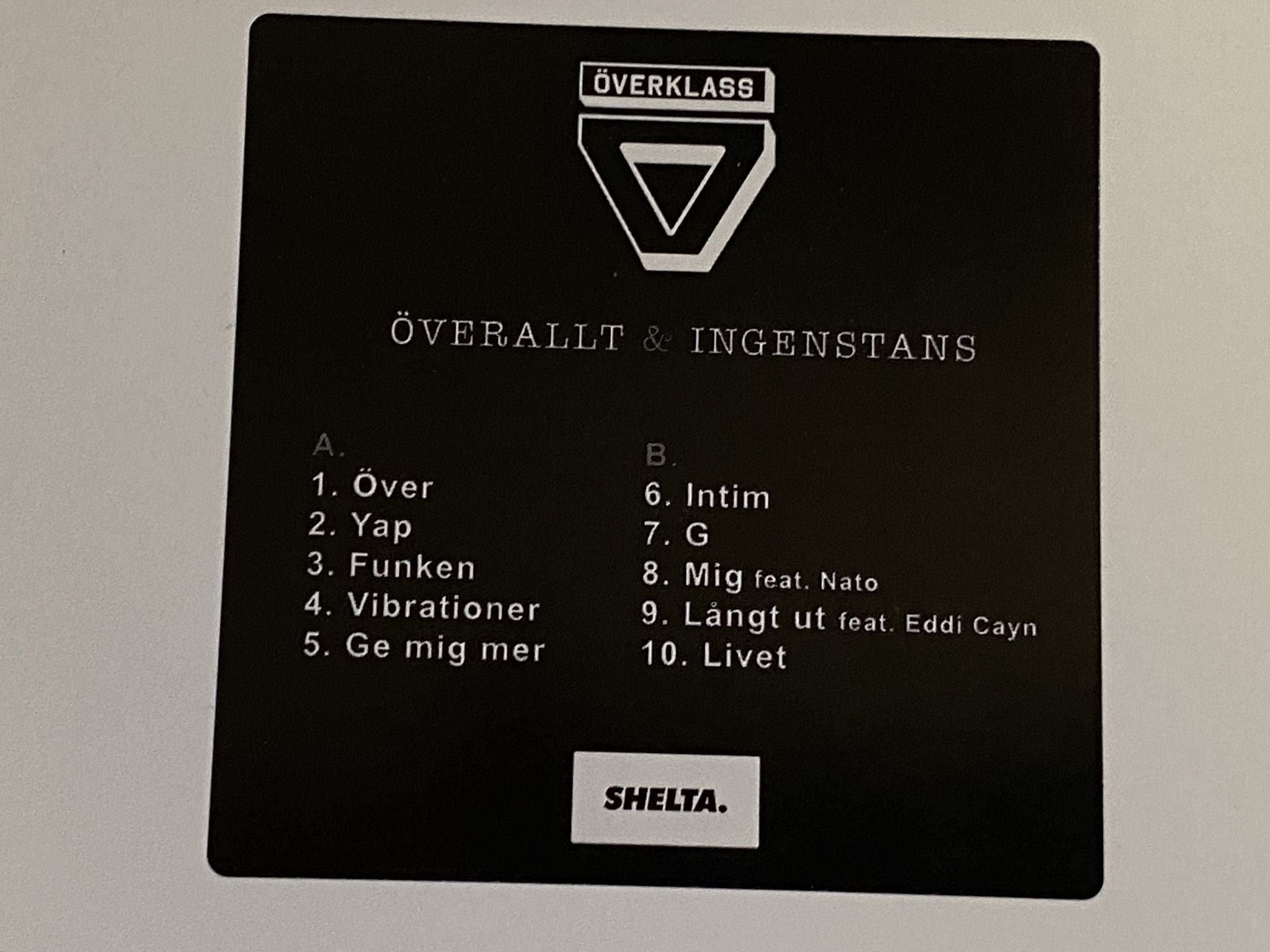 Omslagsbild för skivan ÖVERKLASS Överallt & Ingenstans LP 2016 Swe SHELTA