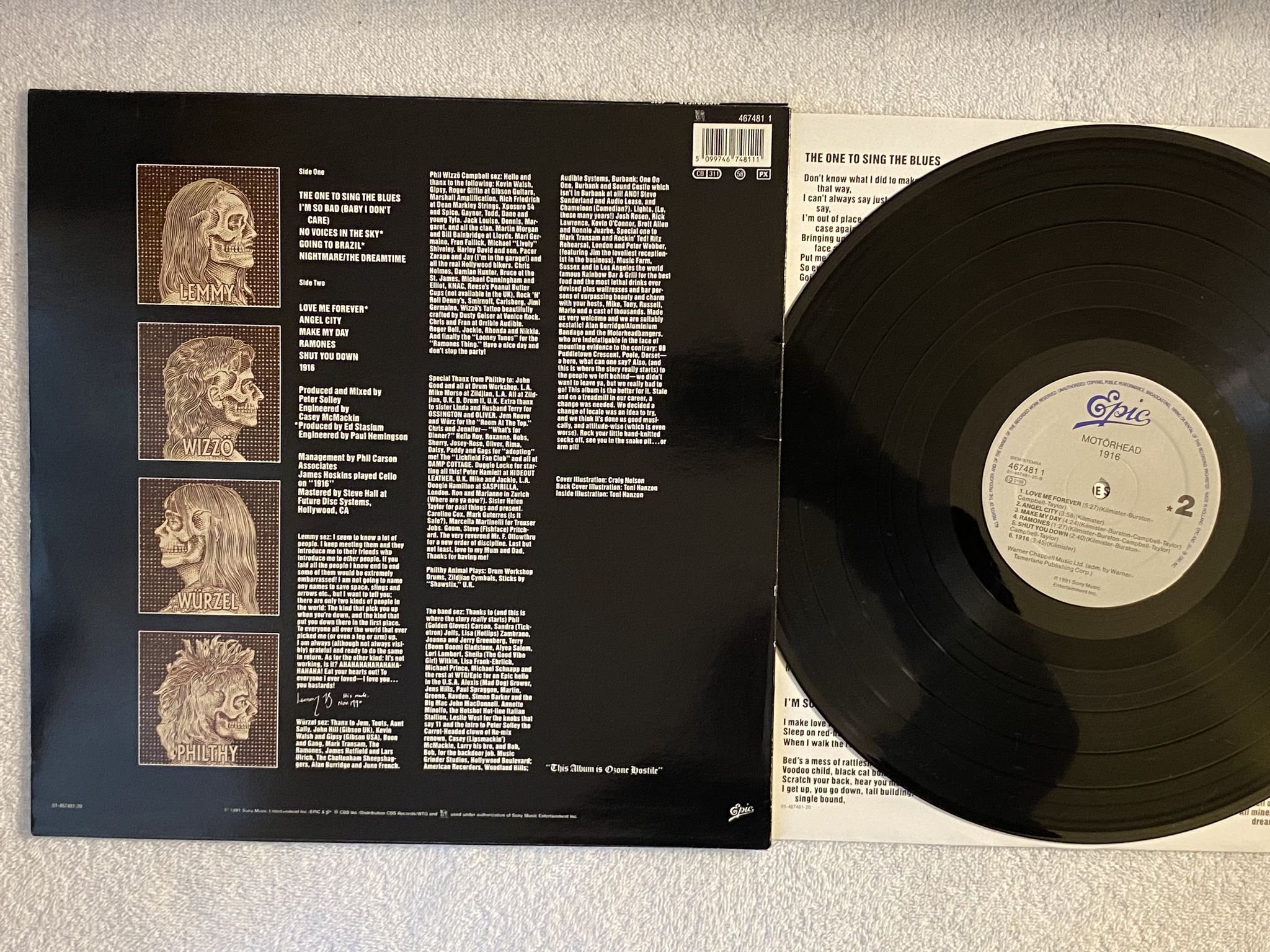 Omslagsbild för skivan MOTÖRHEAD 1916 LP -91 Hol EPIC 4674811