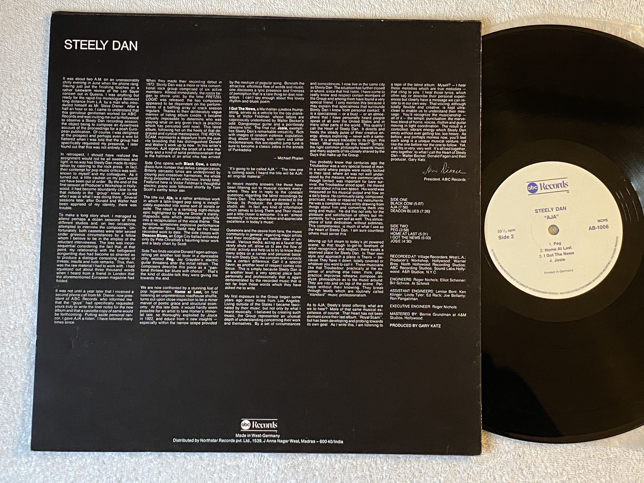 Omslagsbild för skivan STEELY DAN aja LP Ger / India ABC RECORDS AB-1006