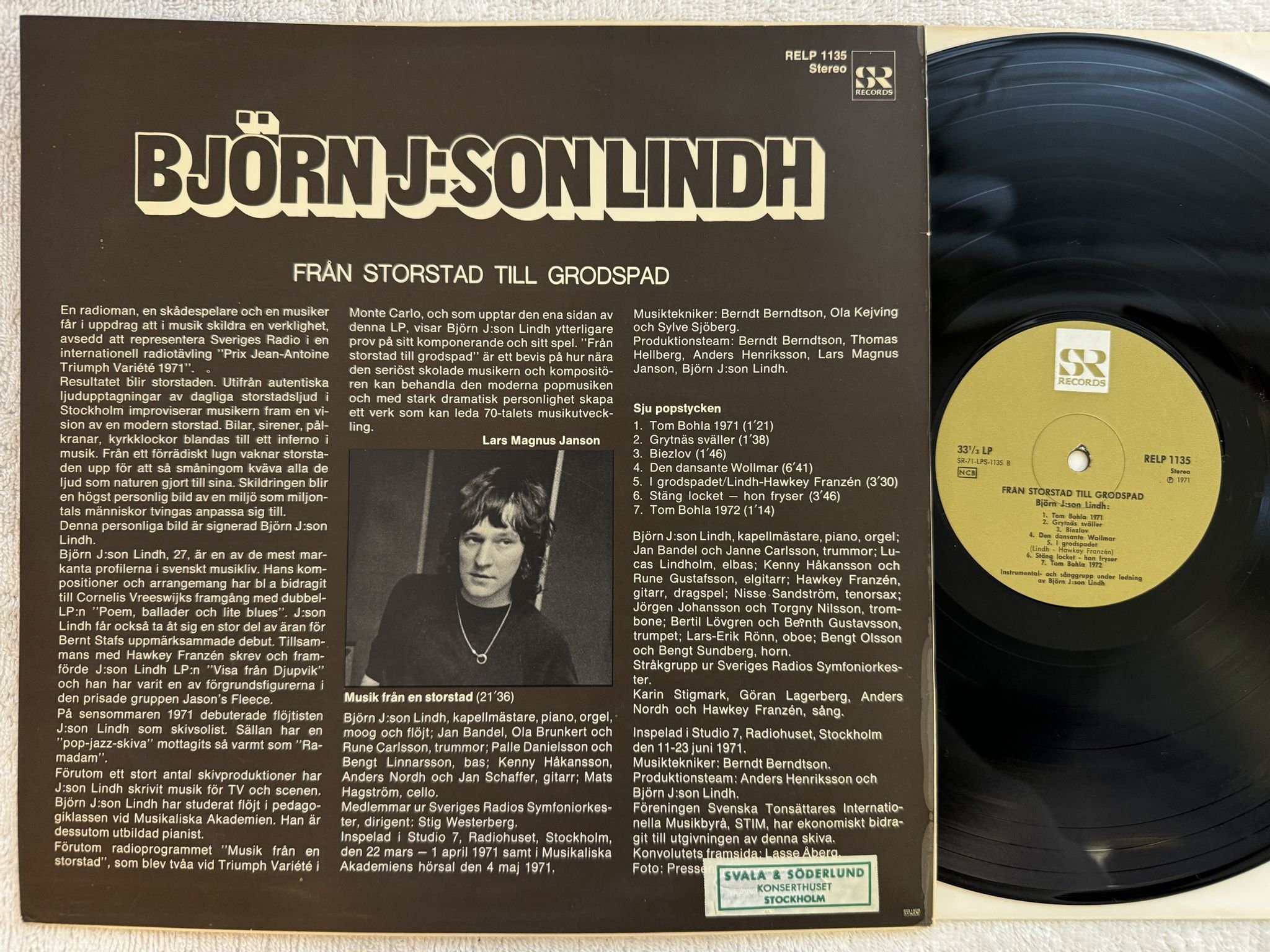 Omslagsbild för skivan BJÖRN J:SON LINDH från storstad till grodspad LP -71 Swe SR RELP 1135 * FUNKY *