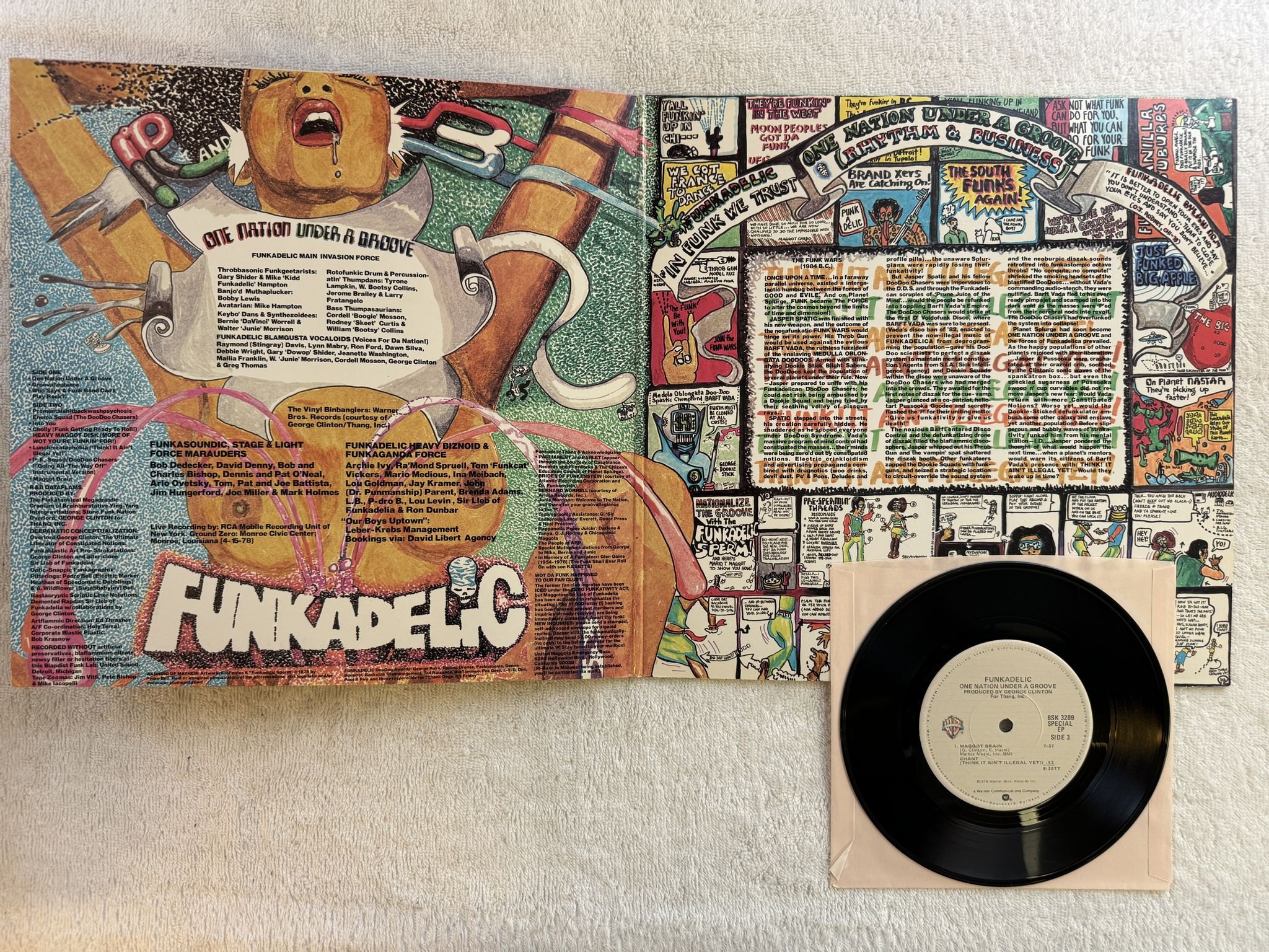 Omslagsbild för skivan FUNKADELIC one nation under a groove LP + 7" -78 US WARNER BSK 3209 ** KILLER **