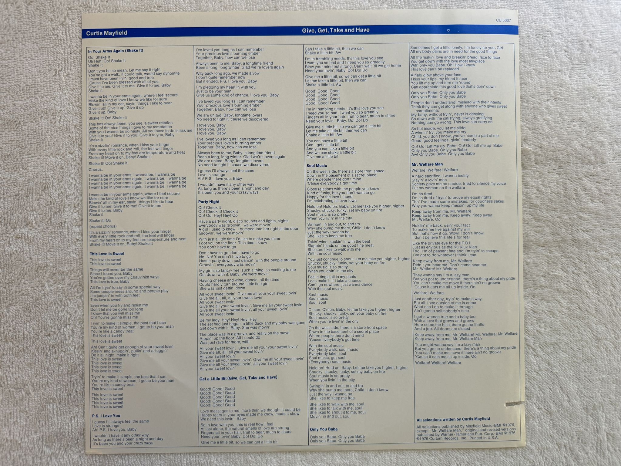 Omslagsbild för skivan CURTIS MAYFIELD give, get, take & have LP -76 US CURTOM CU 5007
