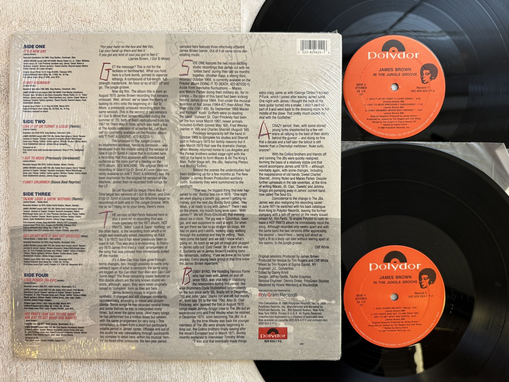 Omslagsbild för skivan JAMES BROWN in the jungle groove 2xLP US POLYDOR 422 829 624-1 * Soul power *