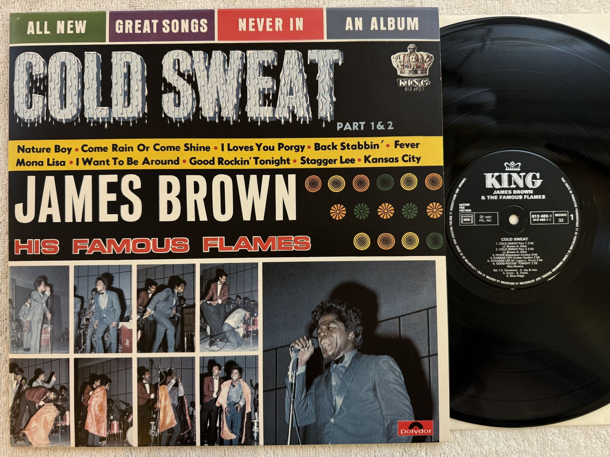 Omslagsbild för skivan JAMES BROWN & THE FAMOUS FLAMES cold sweat LP re Fra KING 813 492-1