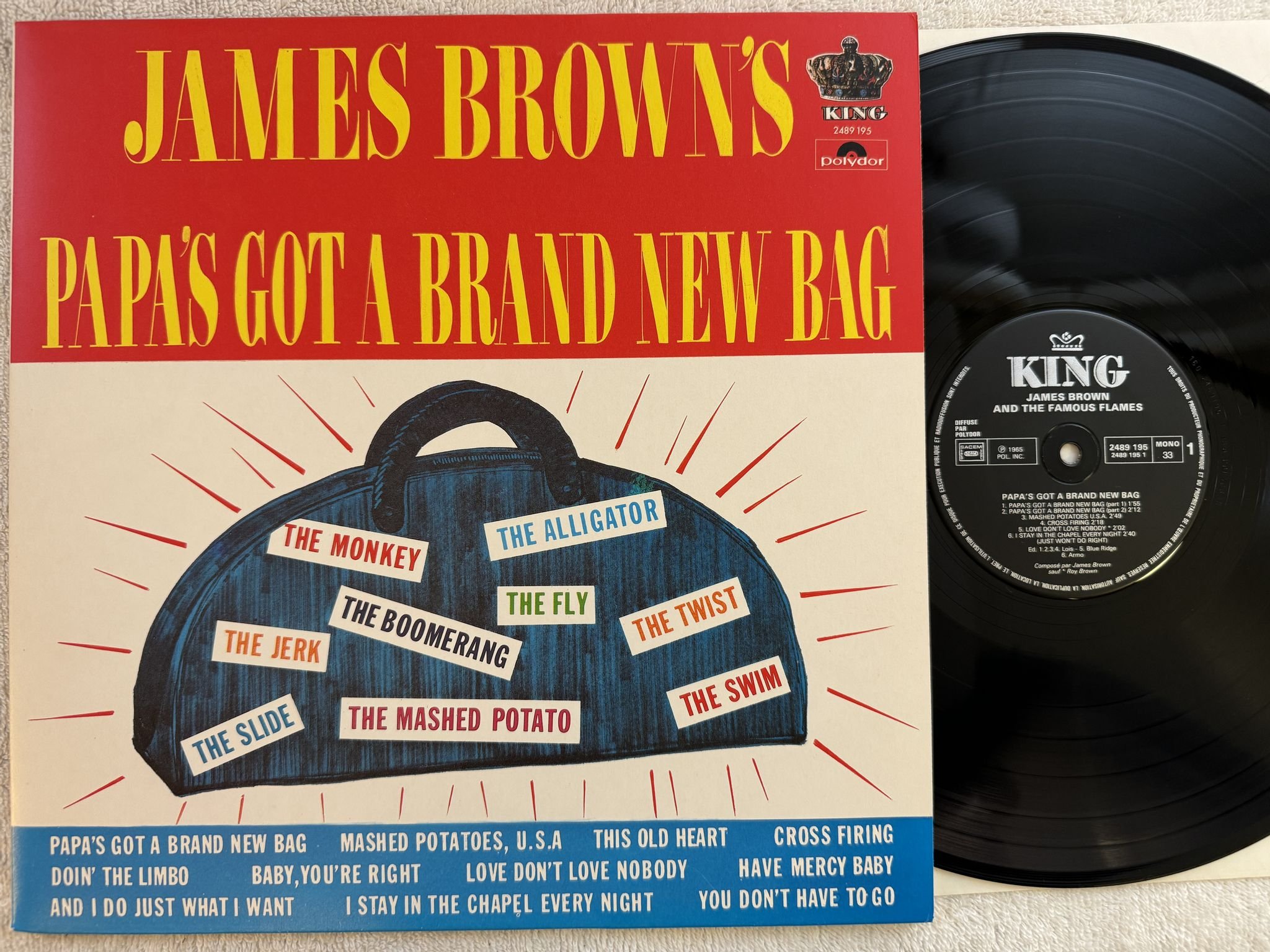 Omslagsbild för skivan JAMES BROWN & THE FAMOUS FLAMES papa's got a brand ... LP re Fra KING 813 492-1