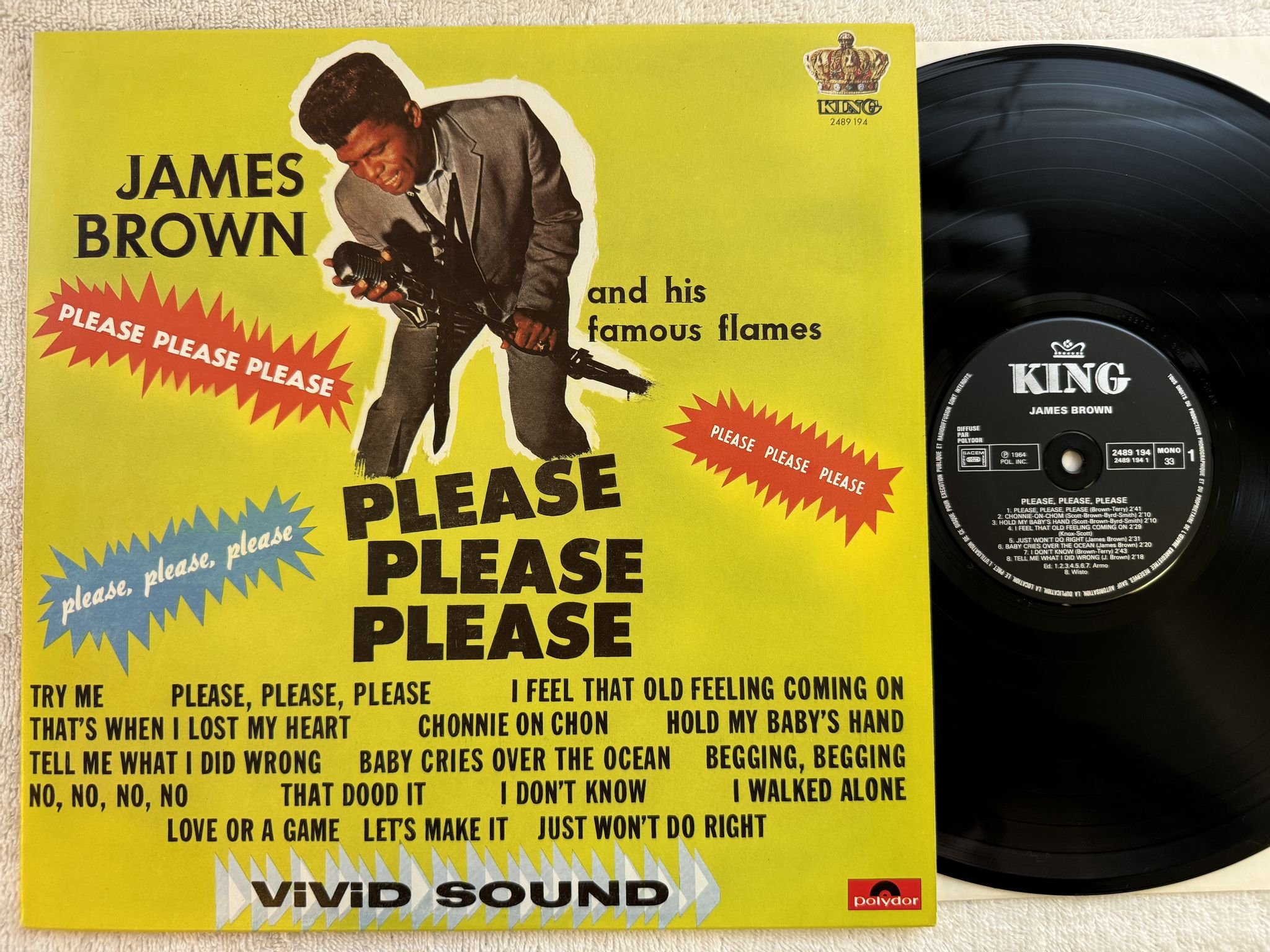 Omslagsbild för skivan JAMES BROWN please please please LP re Fra KING 2489 194