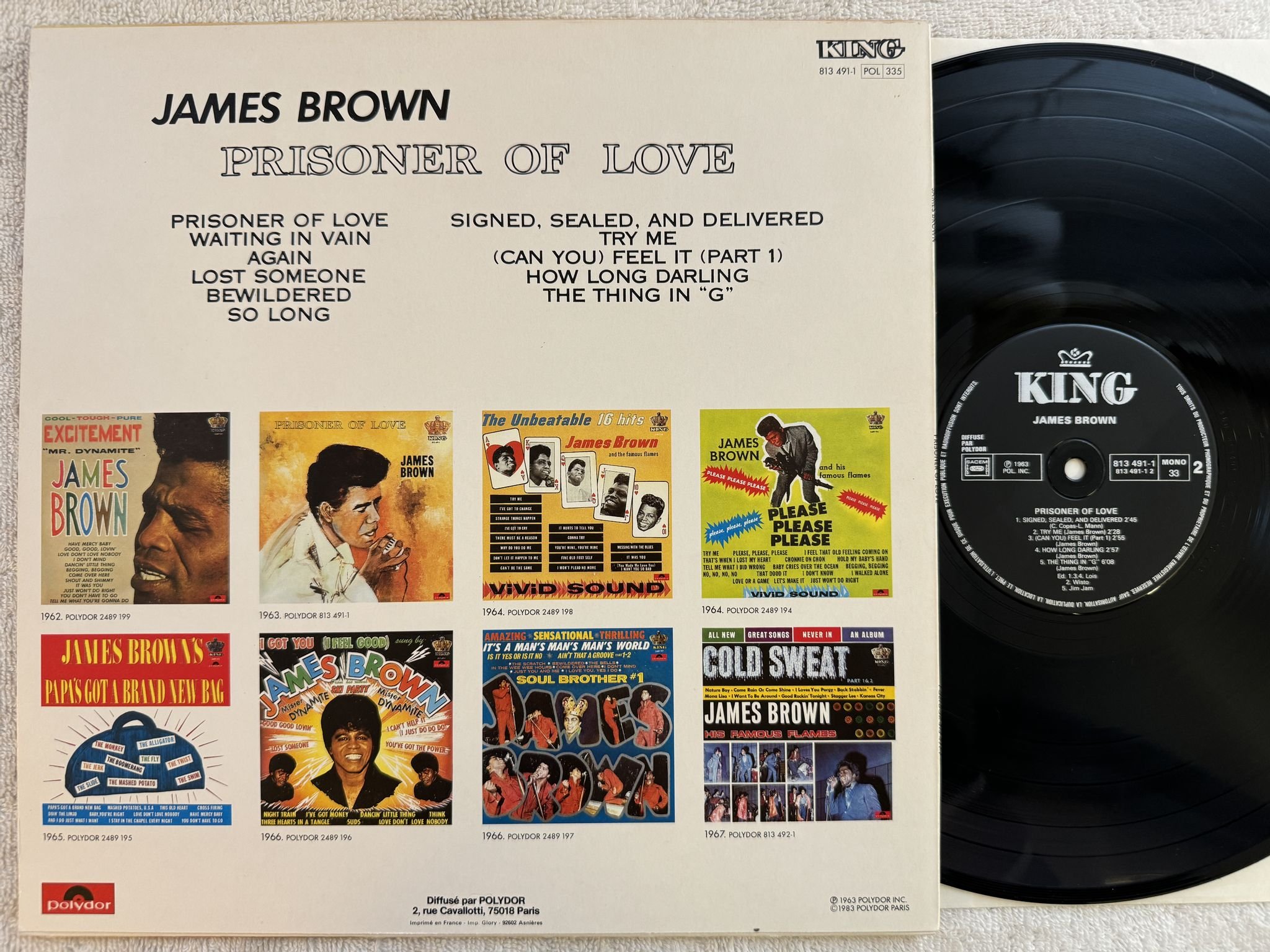 Omslagsbild för skivan JAMES BROWN & THE FAMOUS FLAMES prisoner of love LP re Fra KING 813 491-1