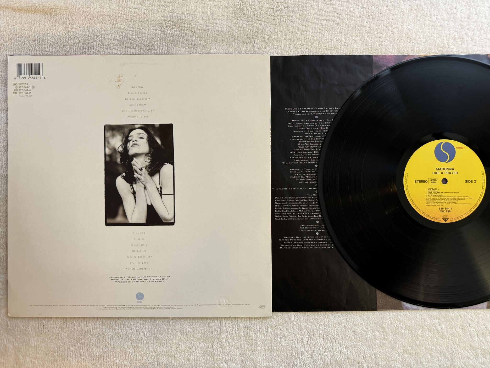 Omslagsbild för skivan MADONNA like a prayer LP -89 Ger SIRE 925 844-1