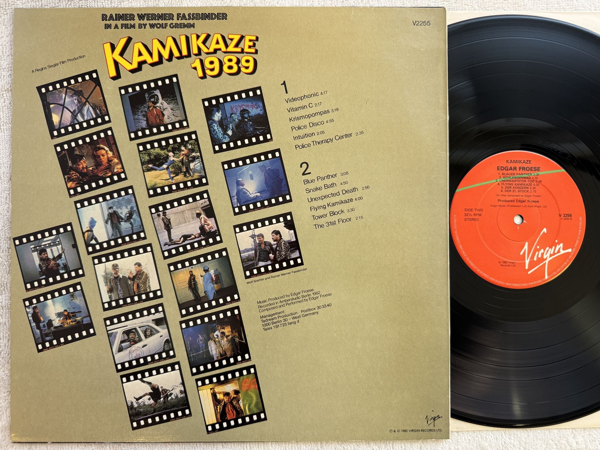 Omslagsbild för skivan EDGAR FROESE Kamikaze 1989 LP -82 UK VIRGIN V 2255 ** soundtrack **