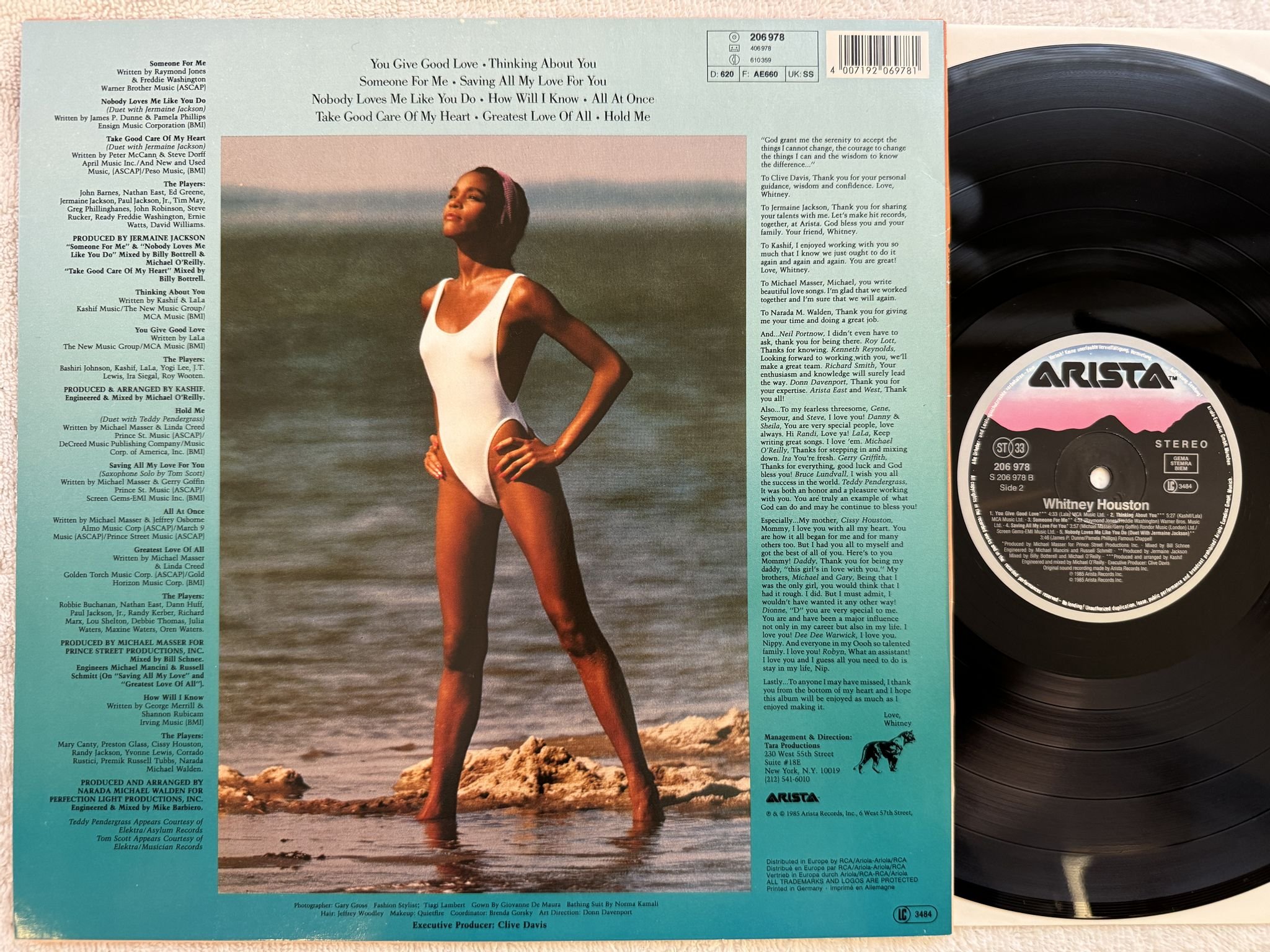 Omslagsbild för skivan WHITNEY HOUSTON s/t LP -85 Hol ARISTA 206978