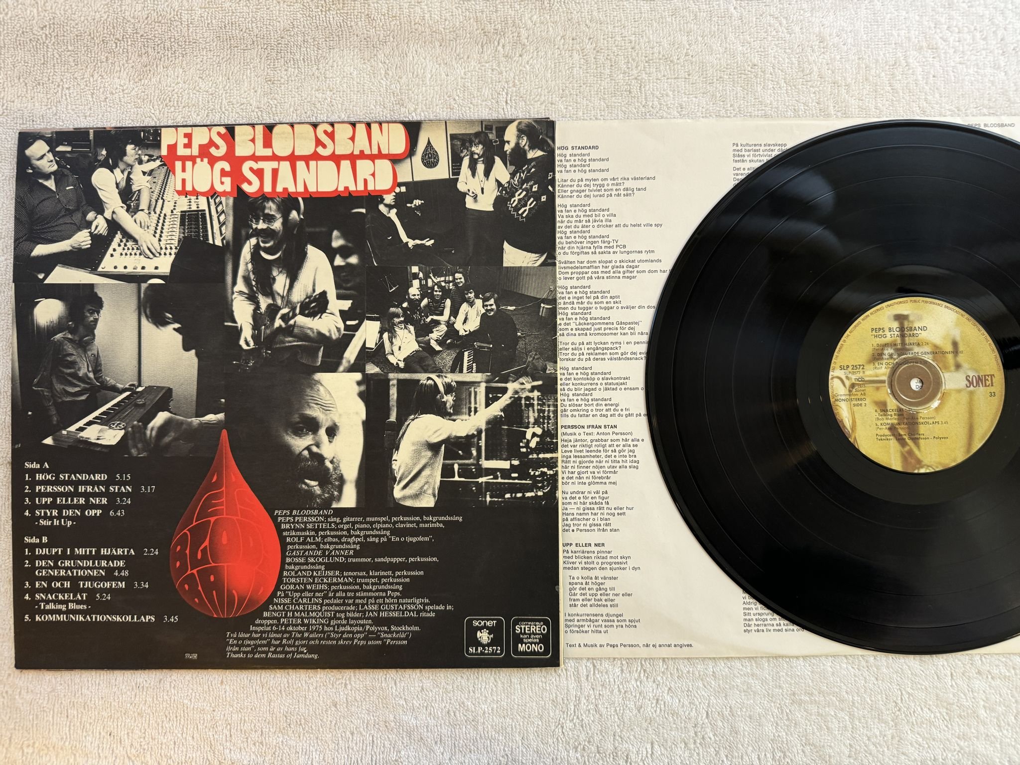 Omslagsbild för skivan PEPS BLODSBAND hög standard LP -75 Swe SONET SLP 2572
