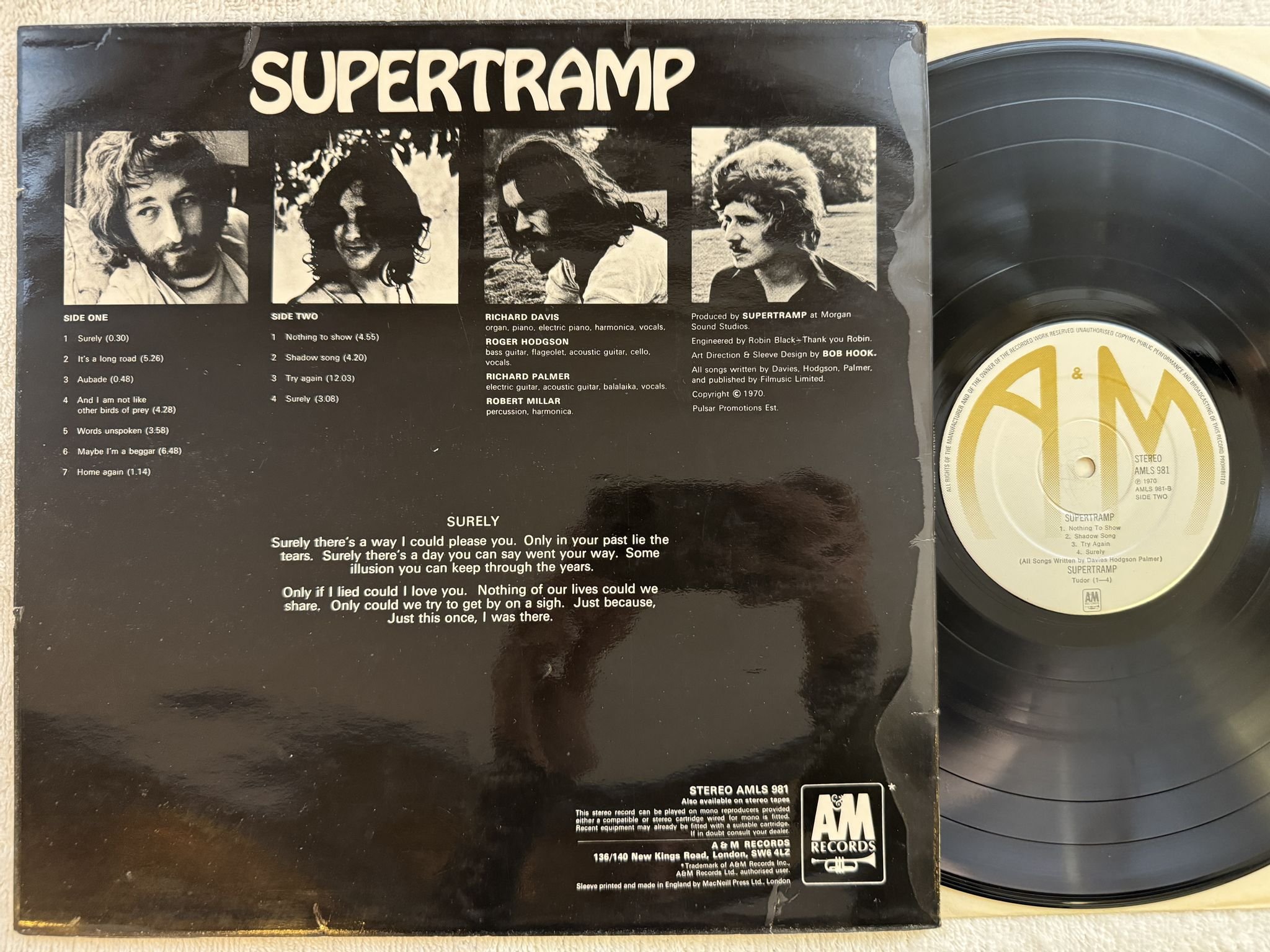 Omslagsbild för skivan SUPERTRAMP s/t LP UK A&M AMLS 981