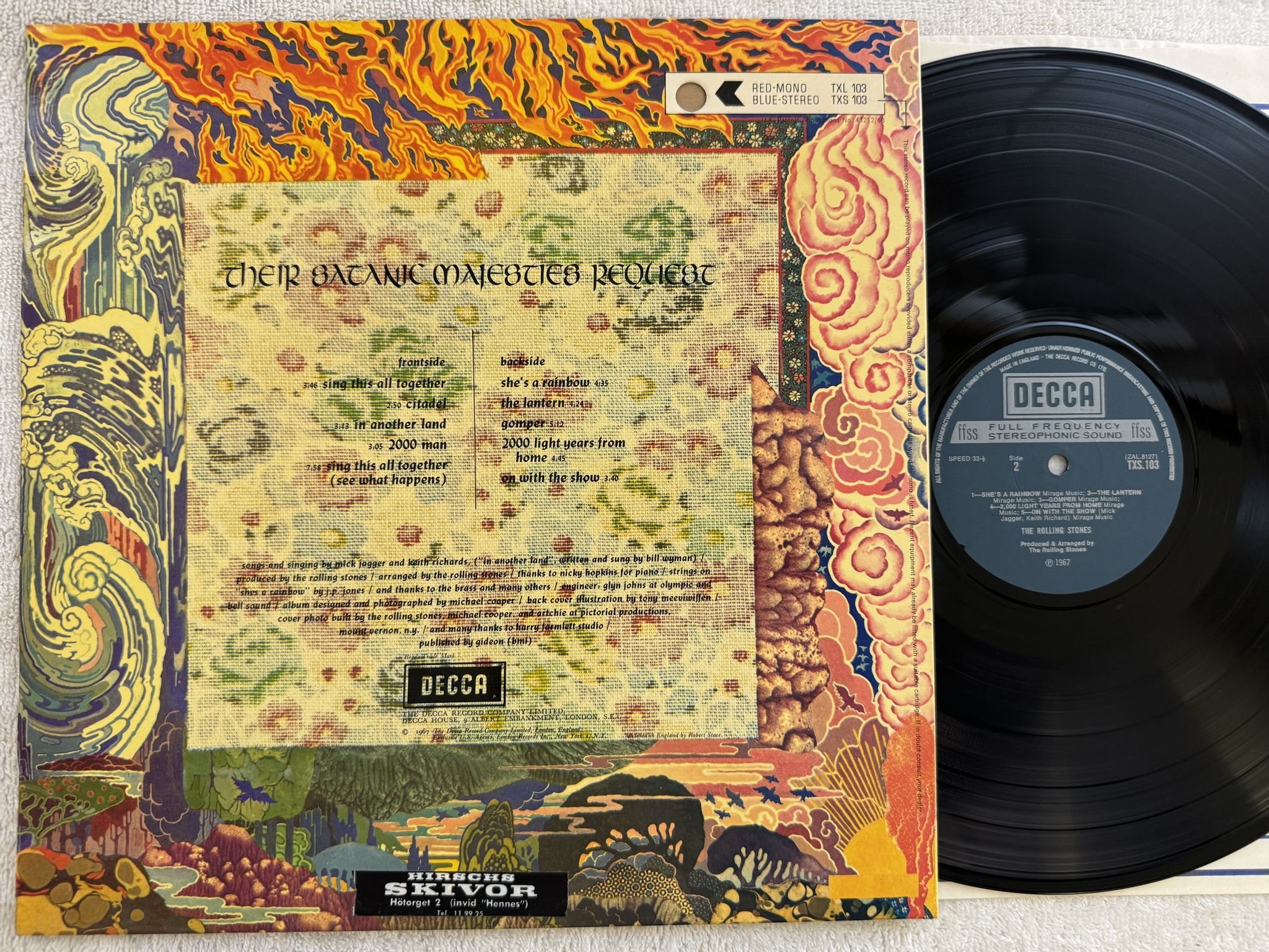 Omslagsbild för skivan THE ROLLING STONES their satanic majesties request LP re UK DECCA TXL 103
