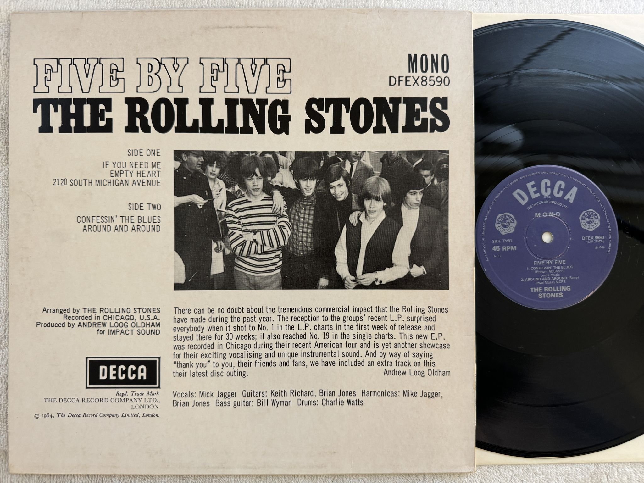Omslagsbild för skivan THE ROLLING STONES five by five LP re ncb DECCA DFEX 8590