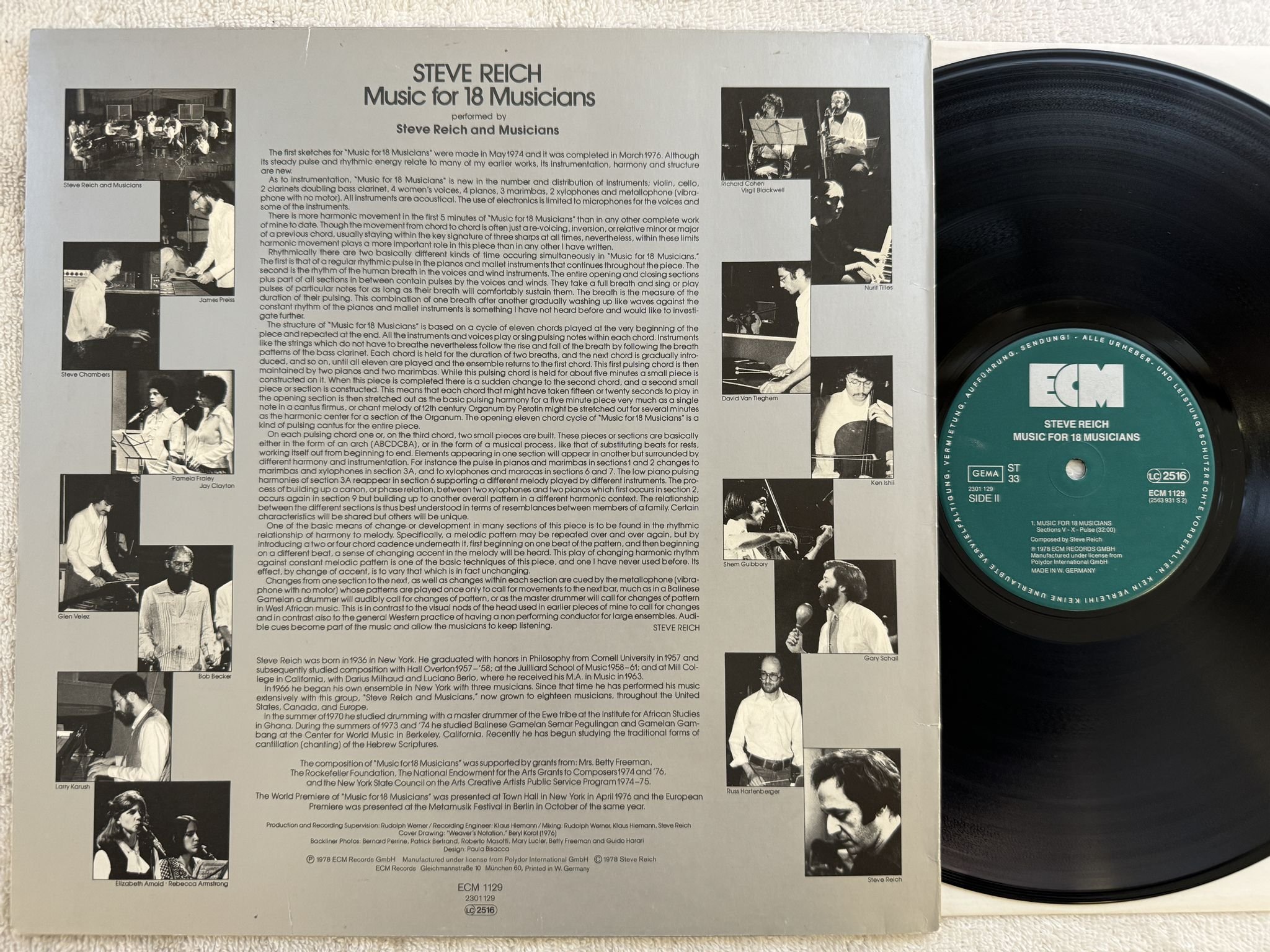 Omslagsbild för skivan STEVE REICH music for 18 musicians LP -78 Ger ECM 1129