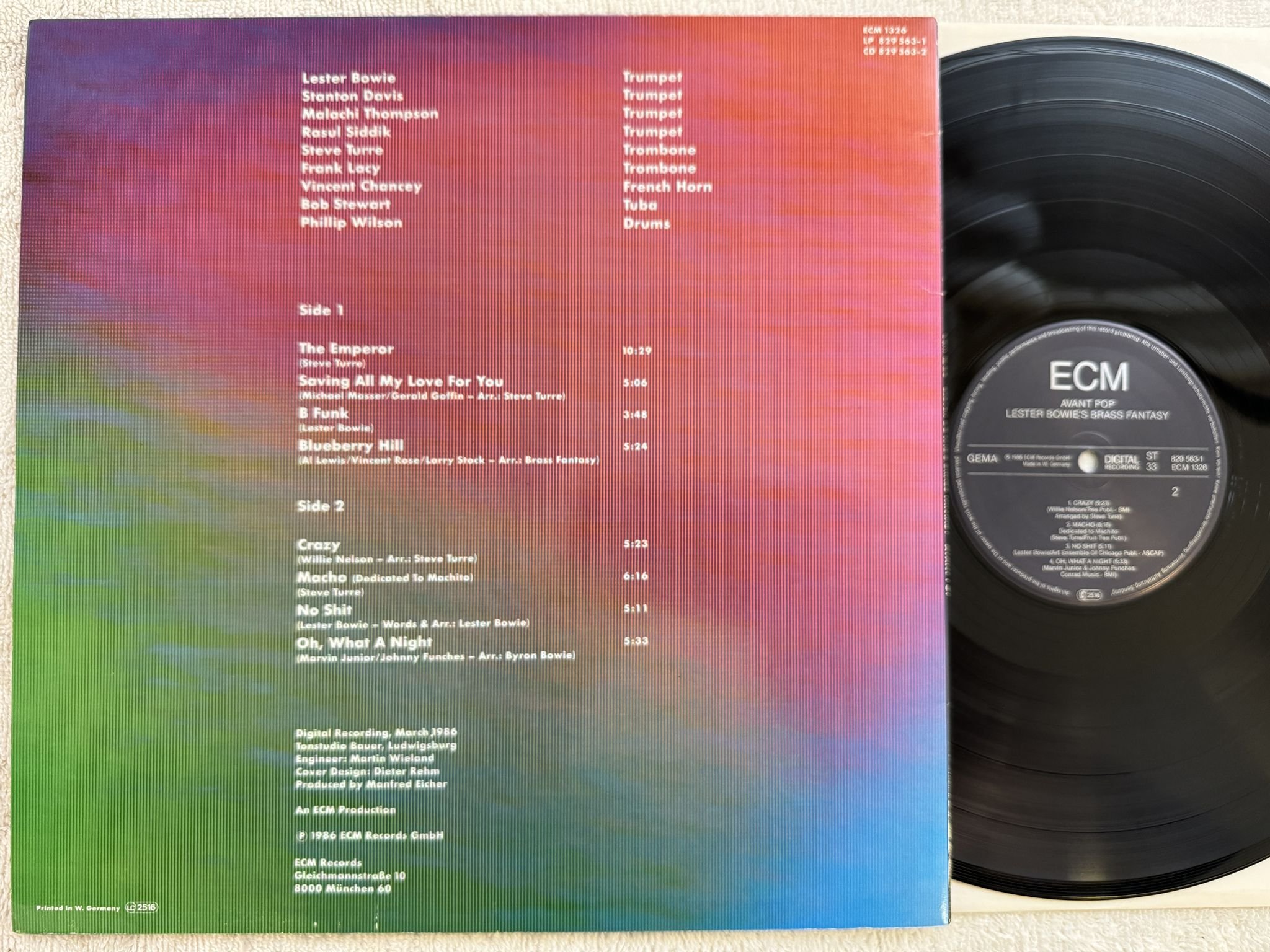 Omslagsbild för skivan LESTER BOWIE BRASS FANTASY avant pop LP -86 Ger ECM 829563-1