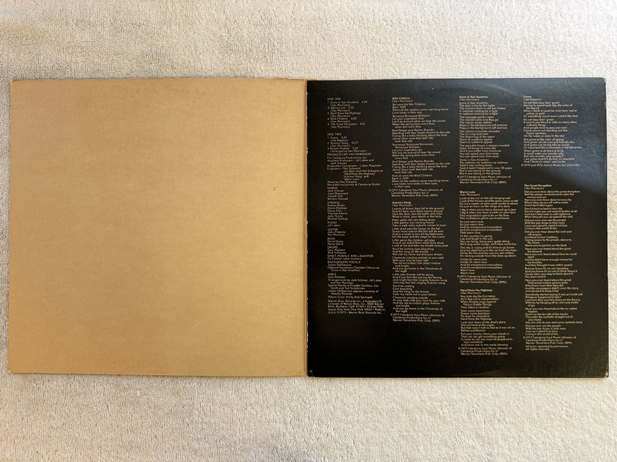 Omslagsbild för skivan VAN MORRISON hard nose the highway LP -73 US WARNER BS 2712