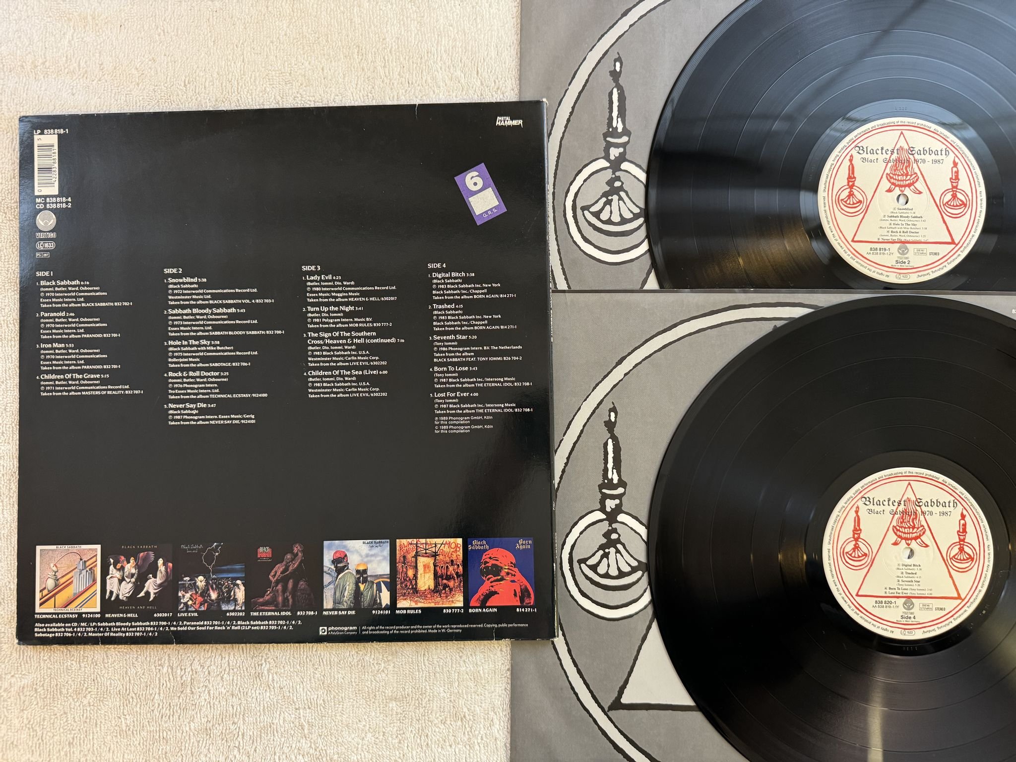 Omslagsbild för skivan BLACK SABBATH Blackest Sabbath: 1970-1987 2xLP -89 Ger VERTIGO 838 818-1