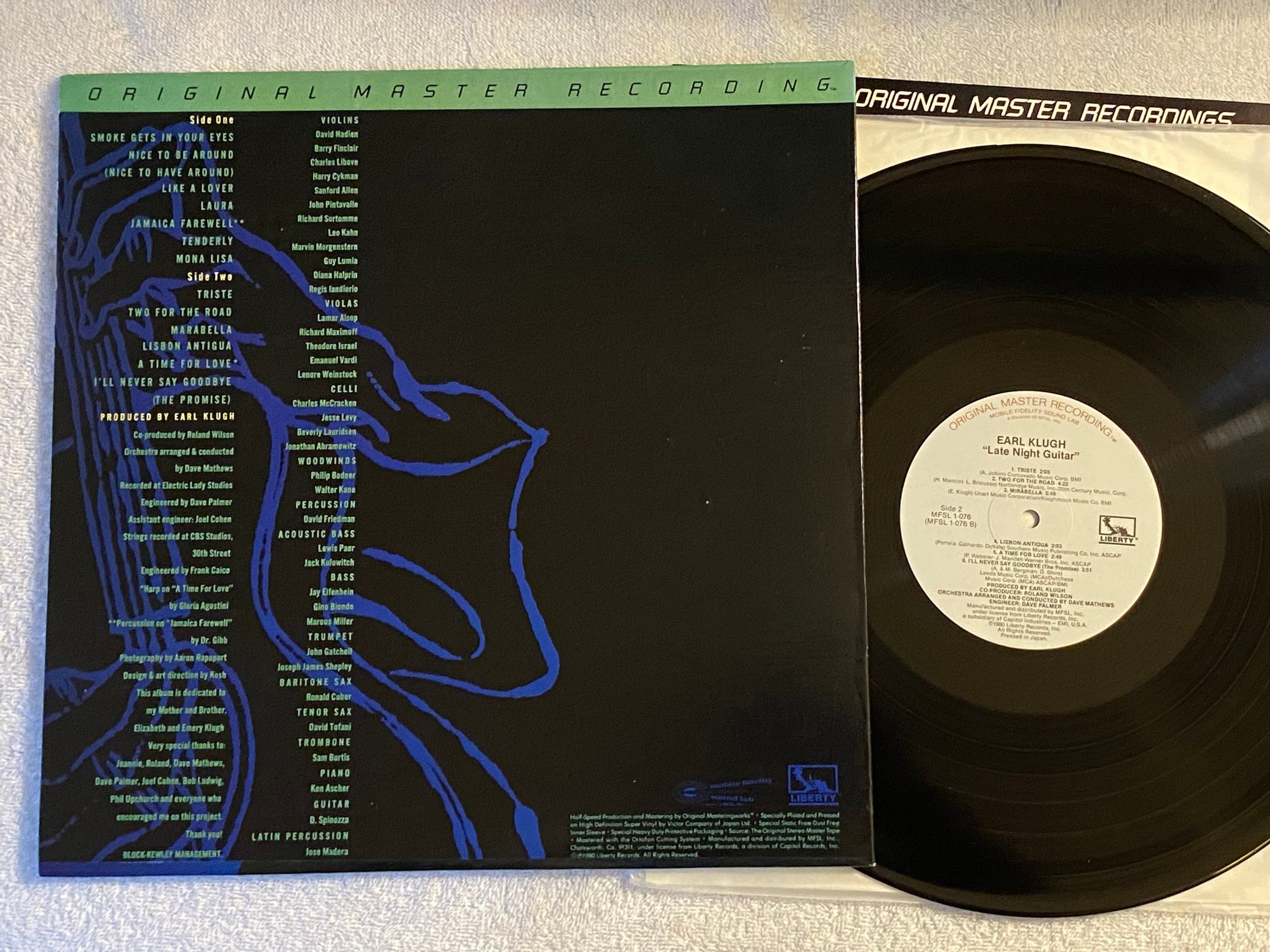 Omslagsbild för skivan EARL KLUGH late night guitar LP US MOBILE FIDELITY SOUND LAB MFSL 1-076