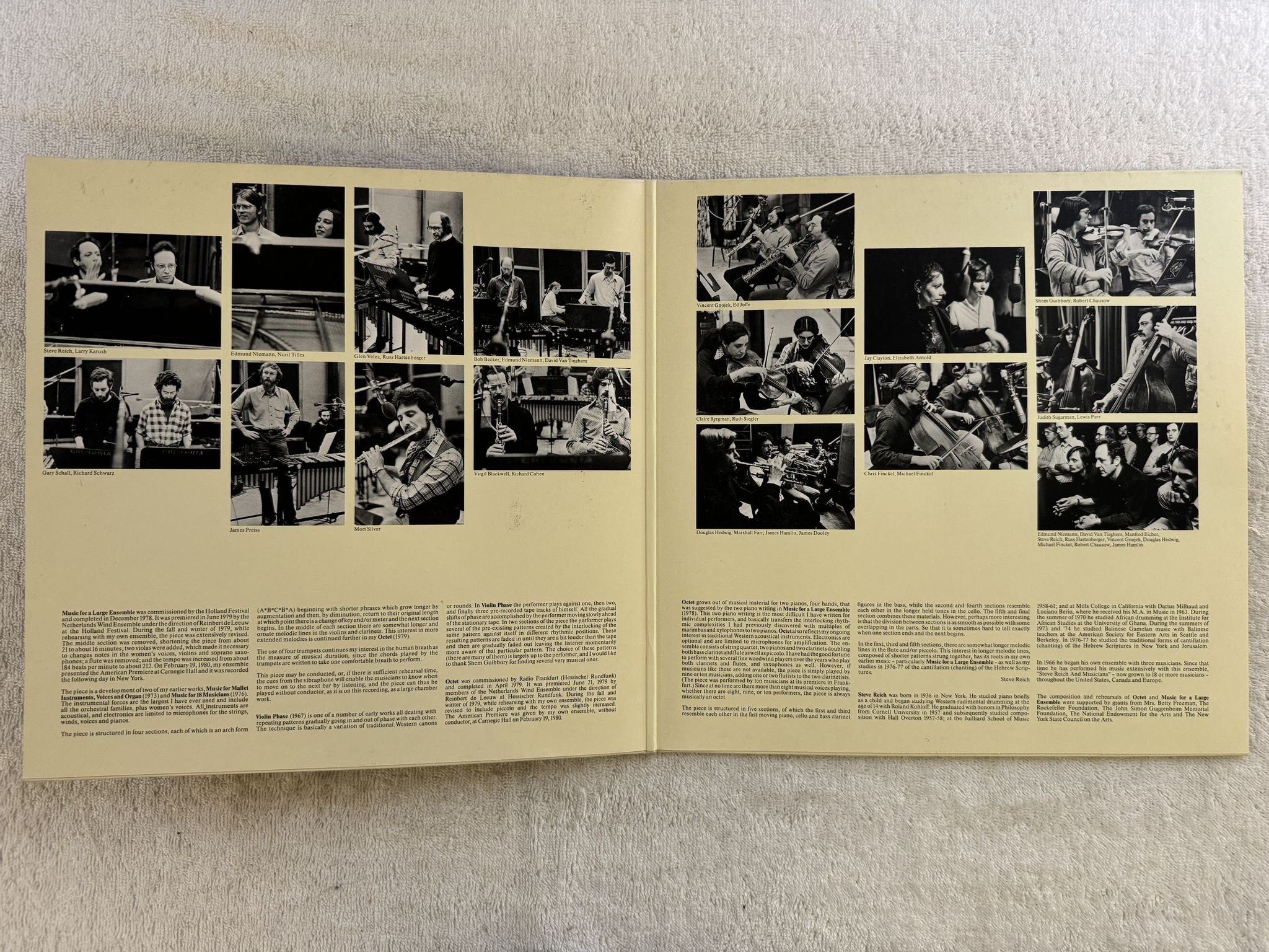 Omslagsbild för skivan STEVE REICH Octet Music For A Large Ensemble Violin Phase LP -80 Ger ECM 1168