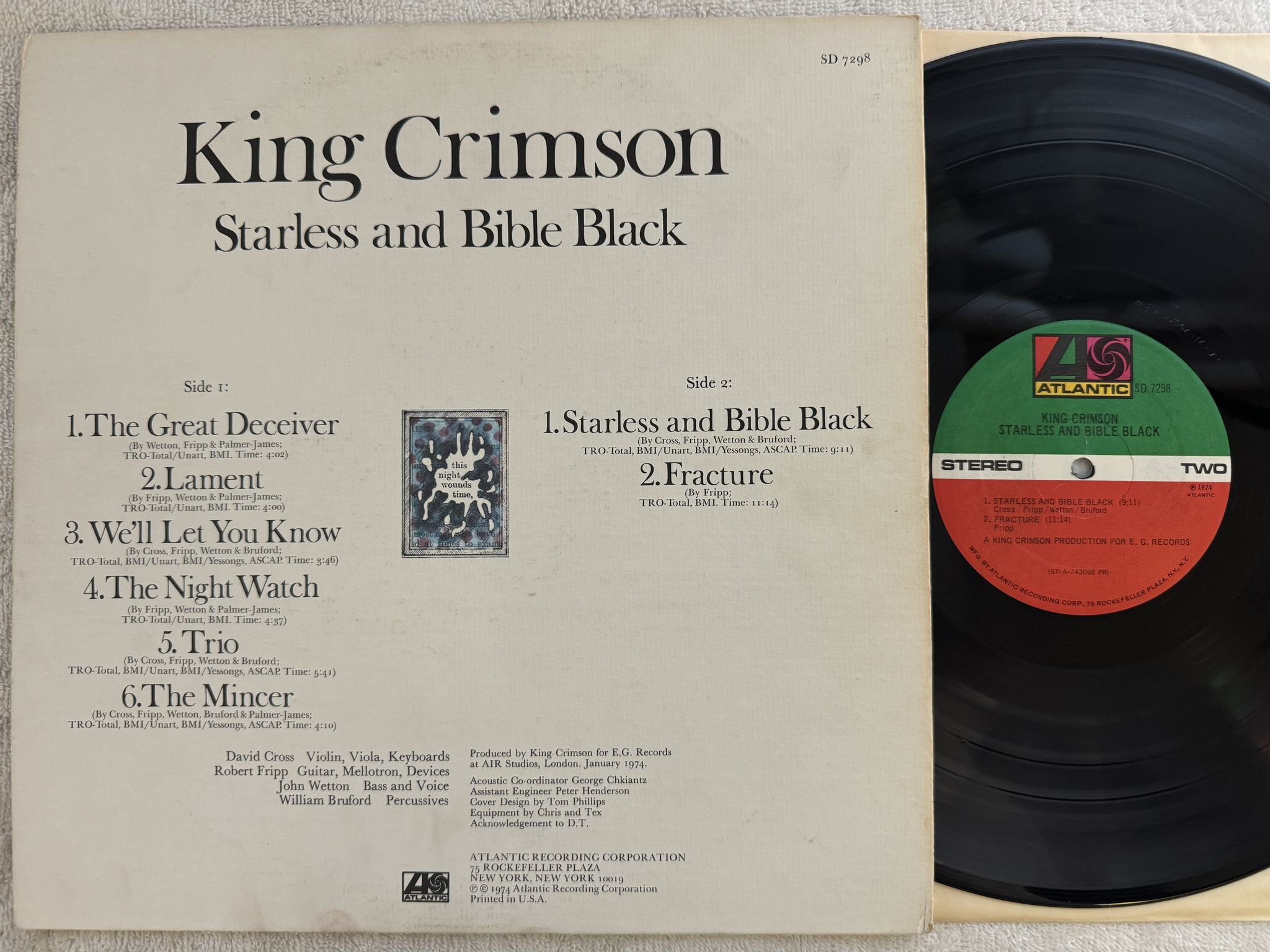 Omslagsbild för skivan KING CRIIMSON starless and bible black LP -74 US ATLANTIC SD 7298