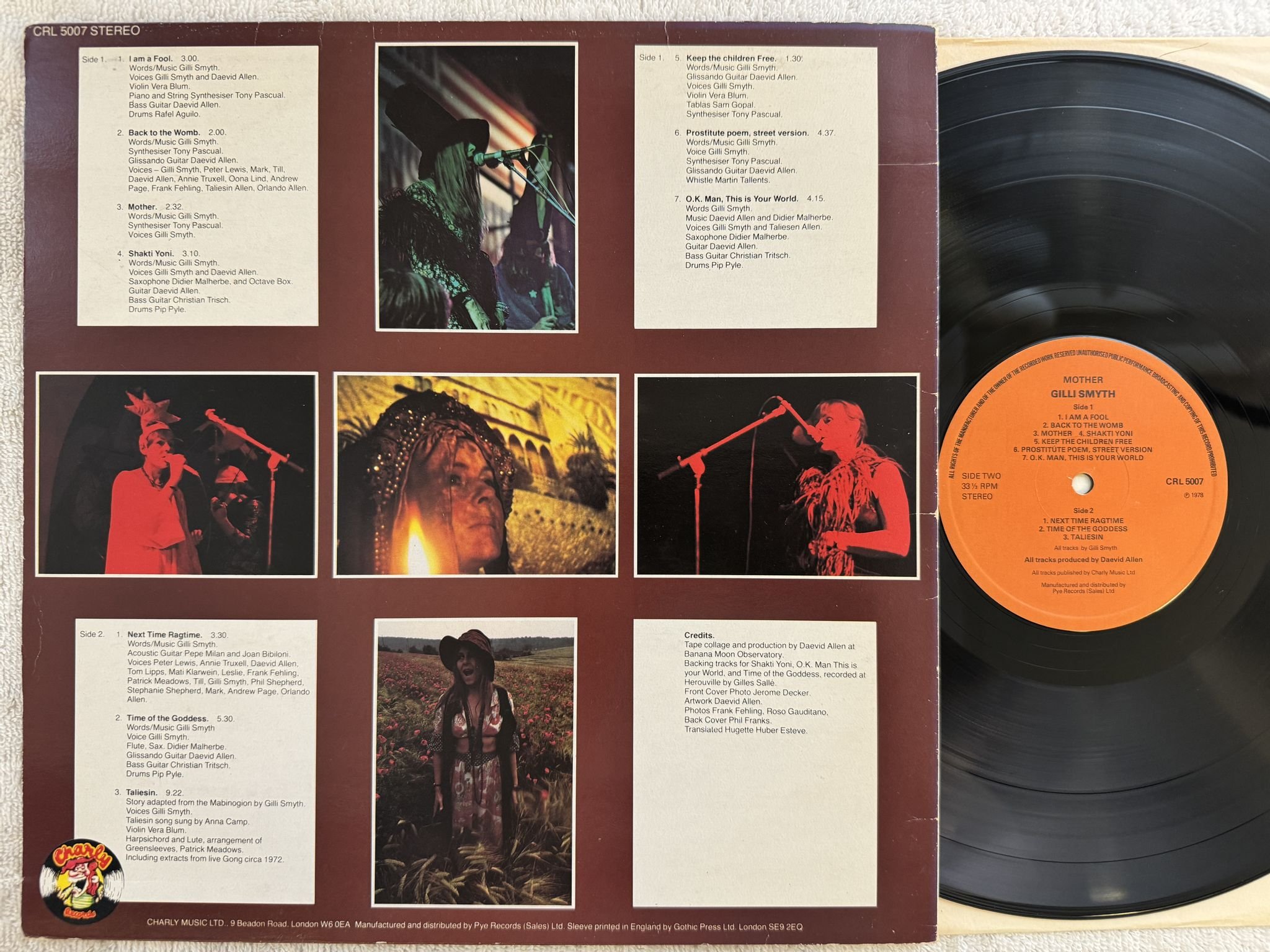 Omslagsbild för skivan GILLI SMYTH Mother LP -78 UK CHARLY CRL 5007 ** FOLK-JAZZ **