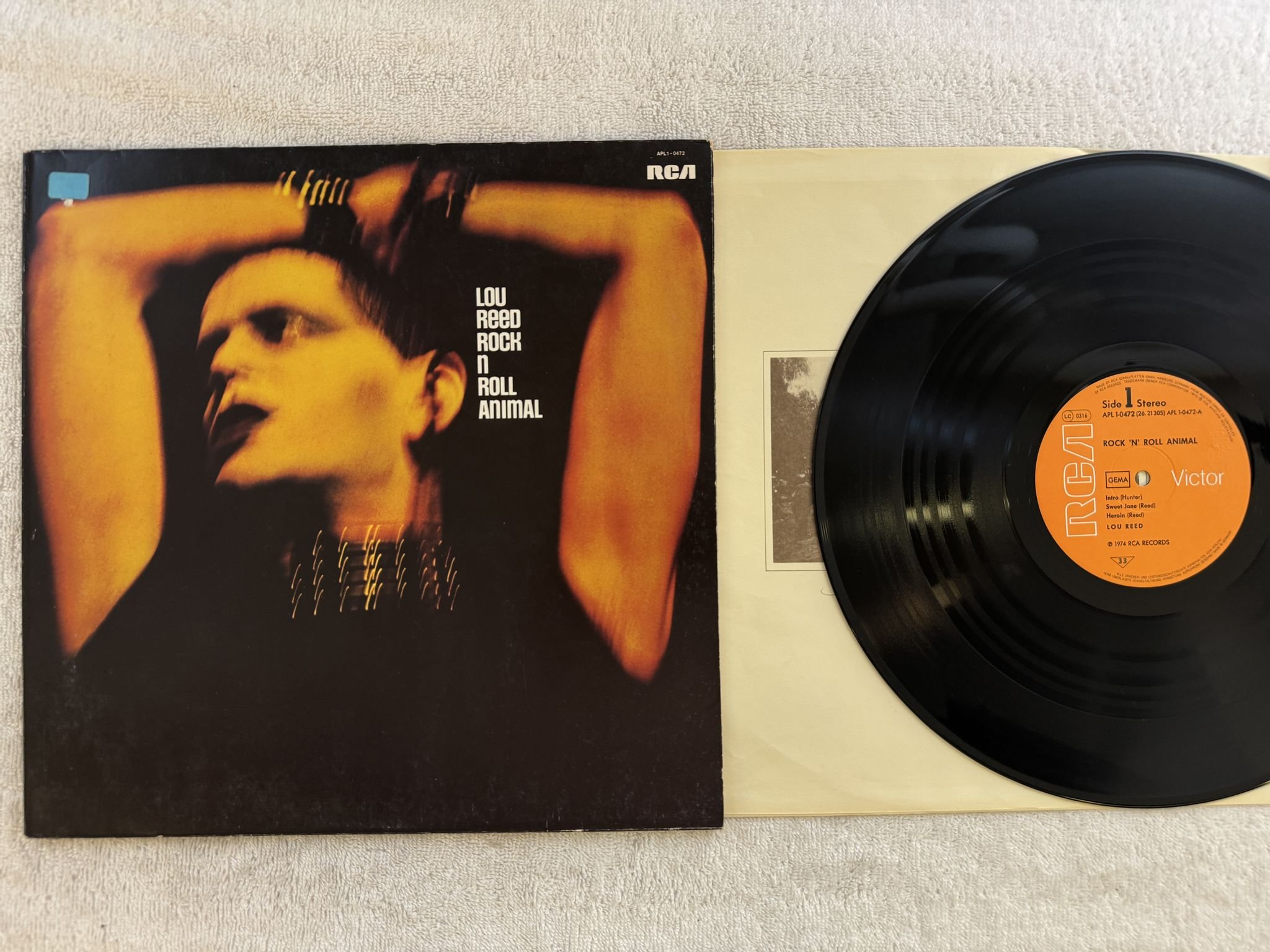 Omslagsbild för skivan LOU REED rock n roll animal LP -74 Ger RCA APL 1-0472