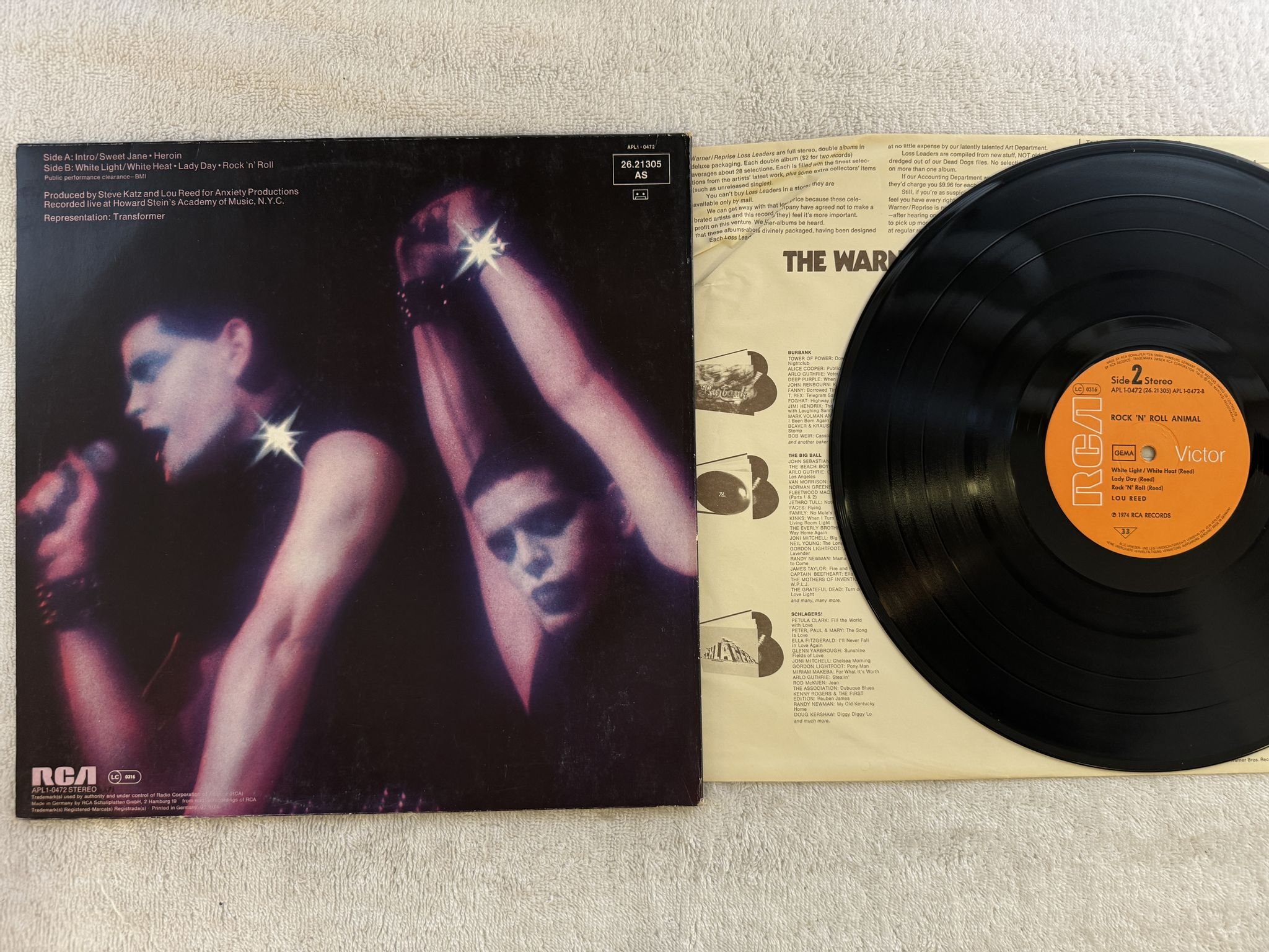 Omslagsbild för skivan LOU REED rock n roll animal LP -74 Ger RCA APL 1-0472