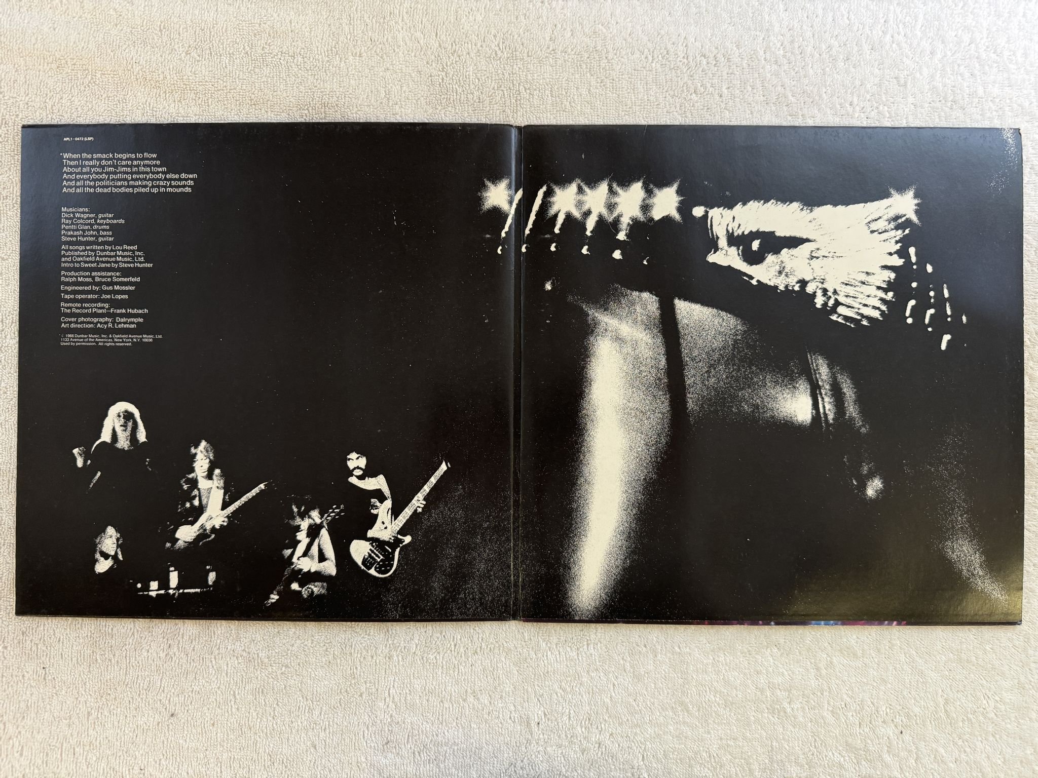 Omslagsbild för skivan LOU REED rock n roll animal LP -74 Ger RCA APL 1-0472