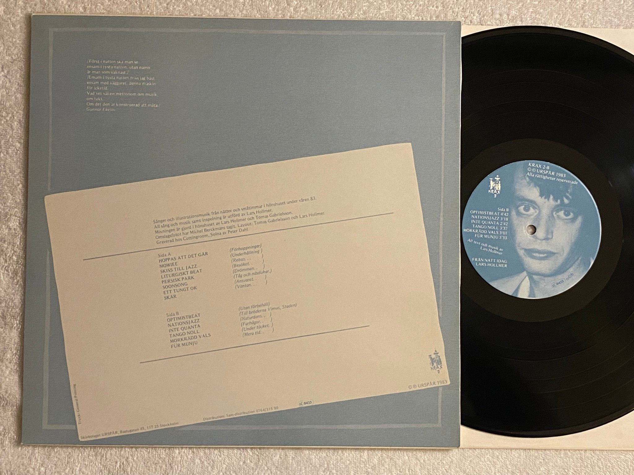 Omslagsbild för skivan LARS HOLLMER Från Natt Idag LP -83 Swe KRAX 2 *** AVANTGARDE ***