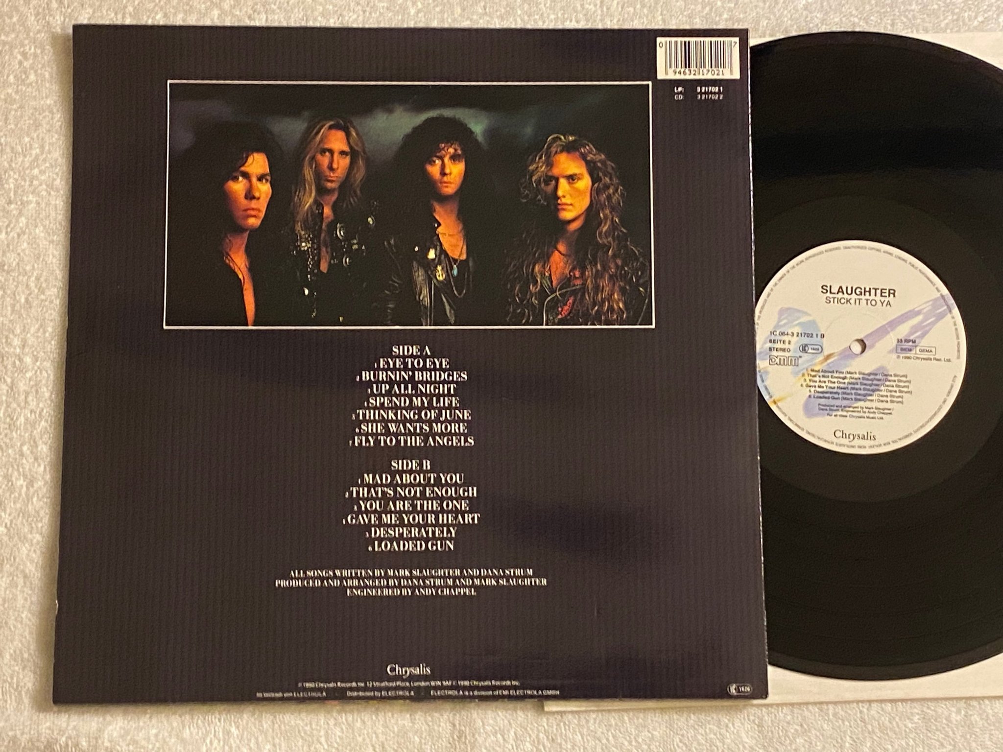 Omslagsbild för skivan SLAUGHTER stick it to ya LP -90 GER CHRYSALIS 1C 064-3217021
