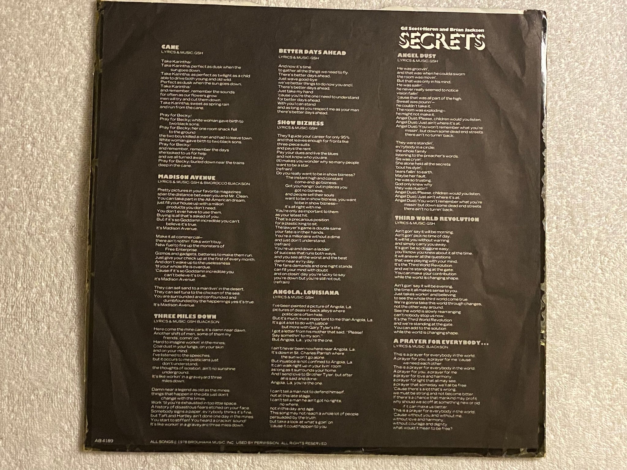 Omslagsbild för skivan GIL-SCOTT HERON & BRIAN JACKSON secrets LP -78 US ARISTA AB 4189 ** JAZZ FUNK **
