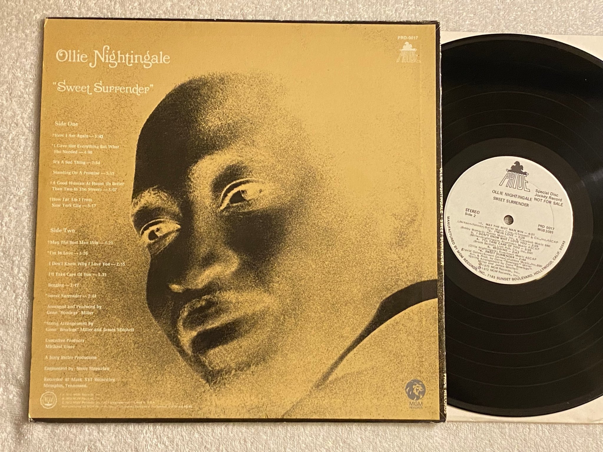 Omslagsbild för skivan OLLIE NIGHTINGALE sweet surrender LP -73 US PROMO PRIDE PRD 0017