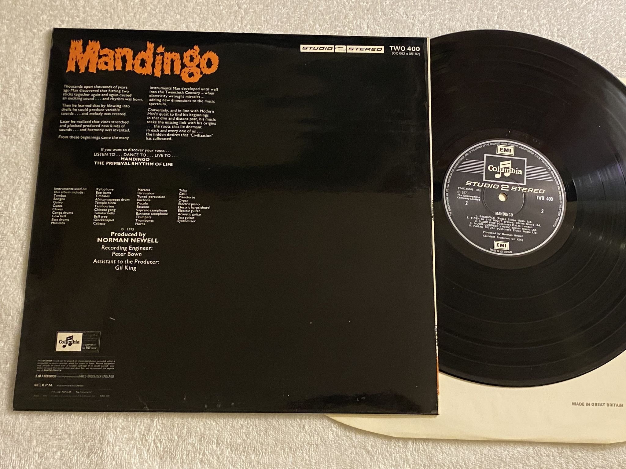 Omslagsbild för skivan MANDINGO The Primeval Rhythm Of Life LP -73 UK COLUMBIA TWO 400