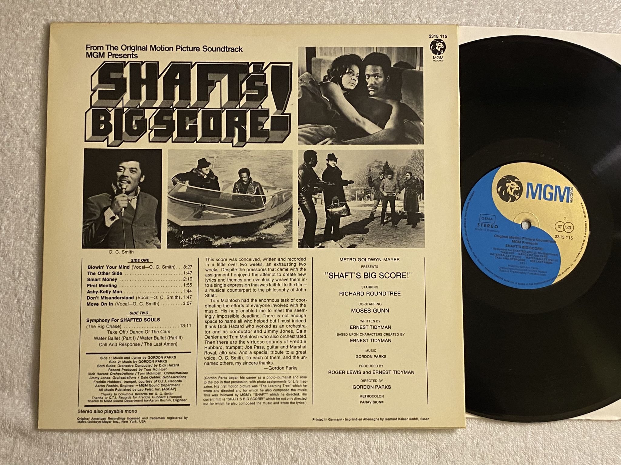 Omslagsbild för skivan GORDON PARKS Shaft's Big Score! LP -72 Ger MGM 2315115 ** BLAXPLOITATION **