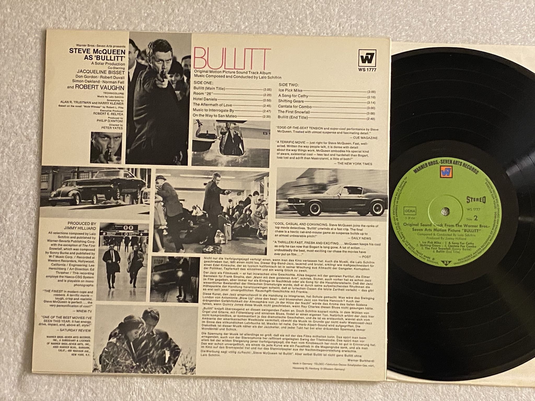 Omslagsbild för skivan LALO SCHIFRIN bullit LP -68 Ger WARNER BROS WS 1777 ** FUNKY **