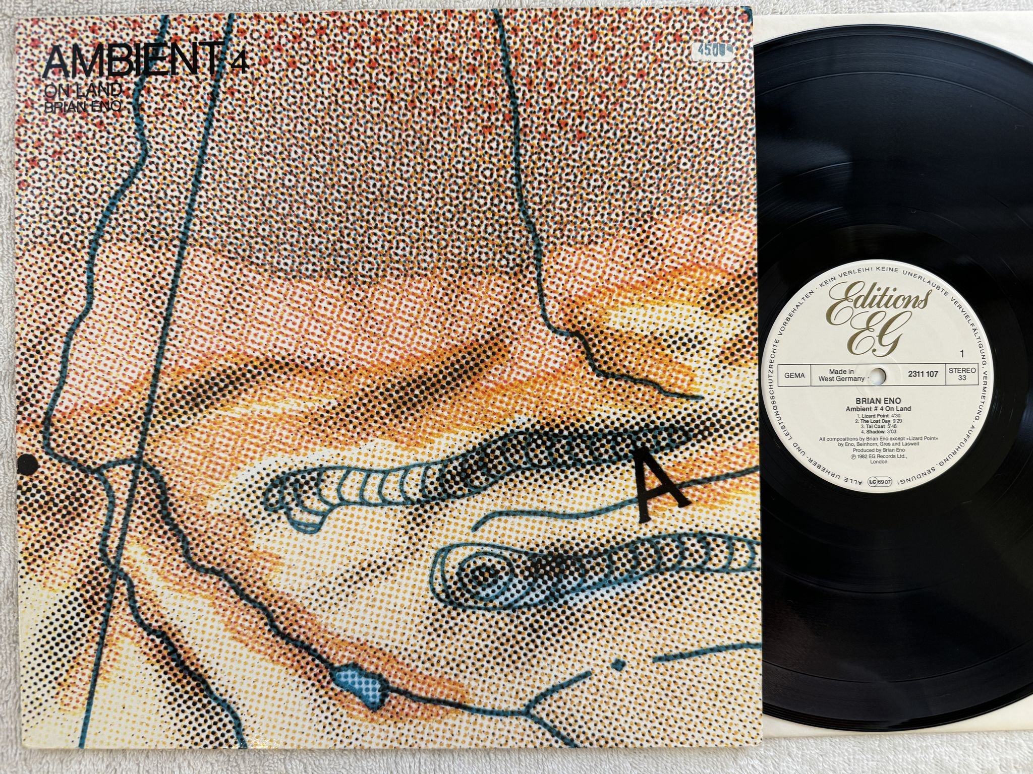 Omslagsbild för skivan BRIAN ENO ambient 4 (on land) LP -82 Ger EDITIONS EG 2311 107