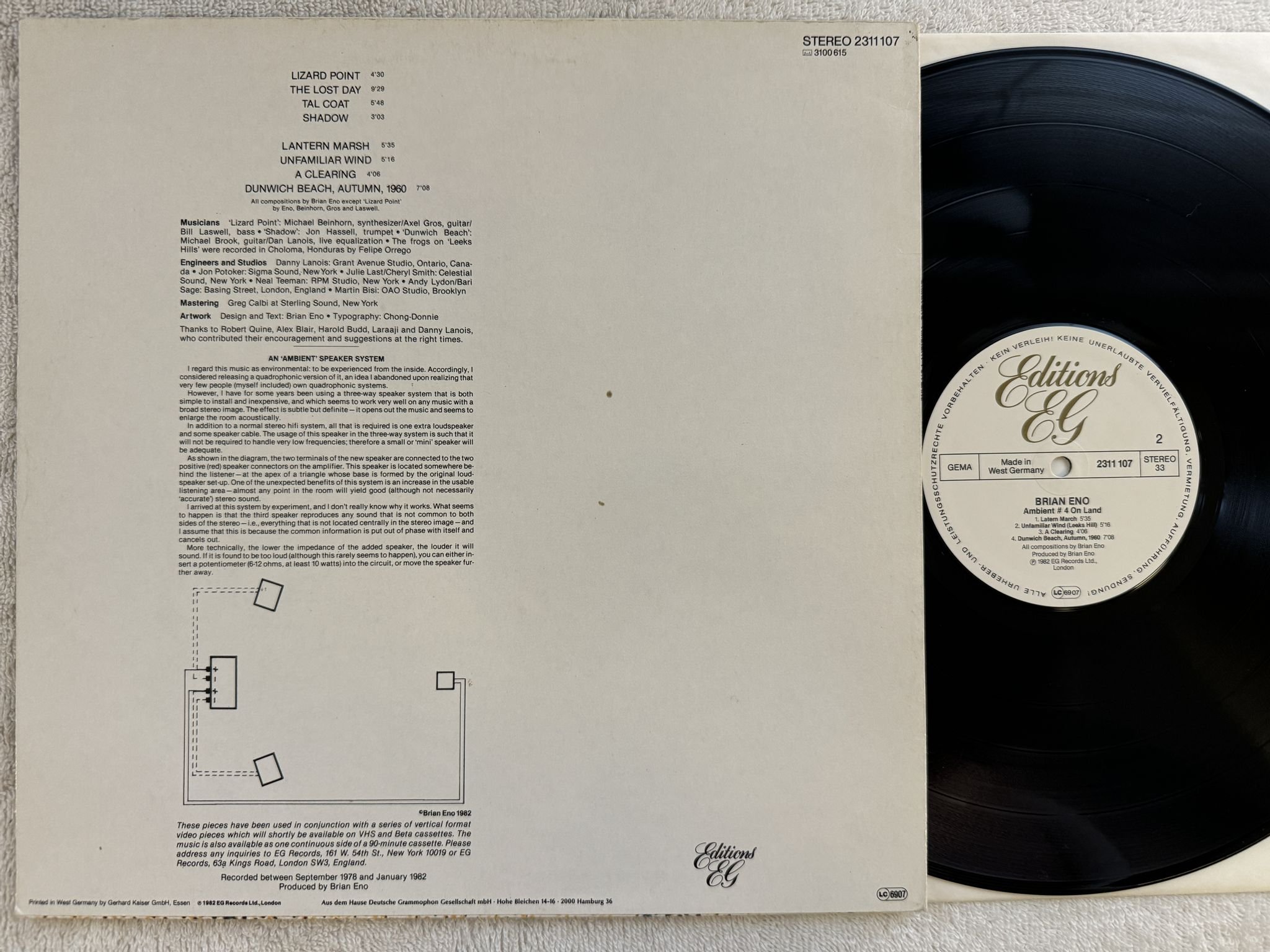 Omslagsbild för skivan BRIAN ENO ambient 4 (on land) LP -82 Ger EDITIONS EG 2311 107