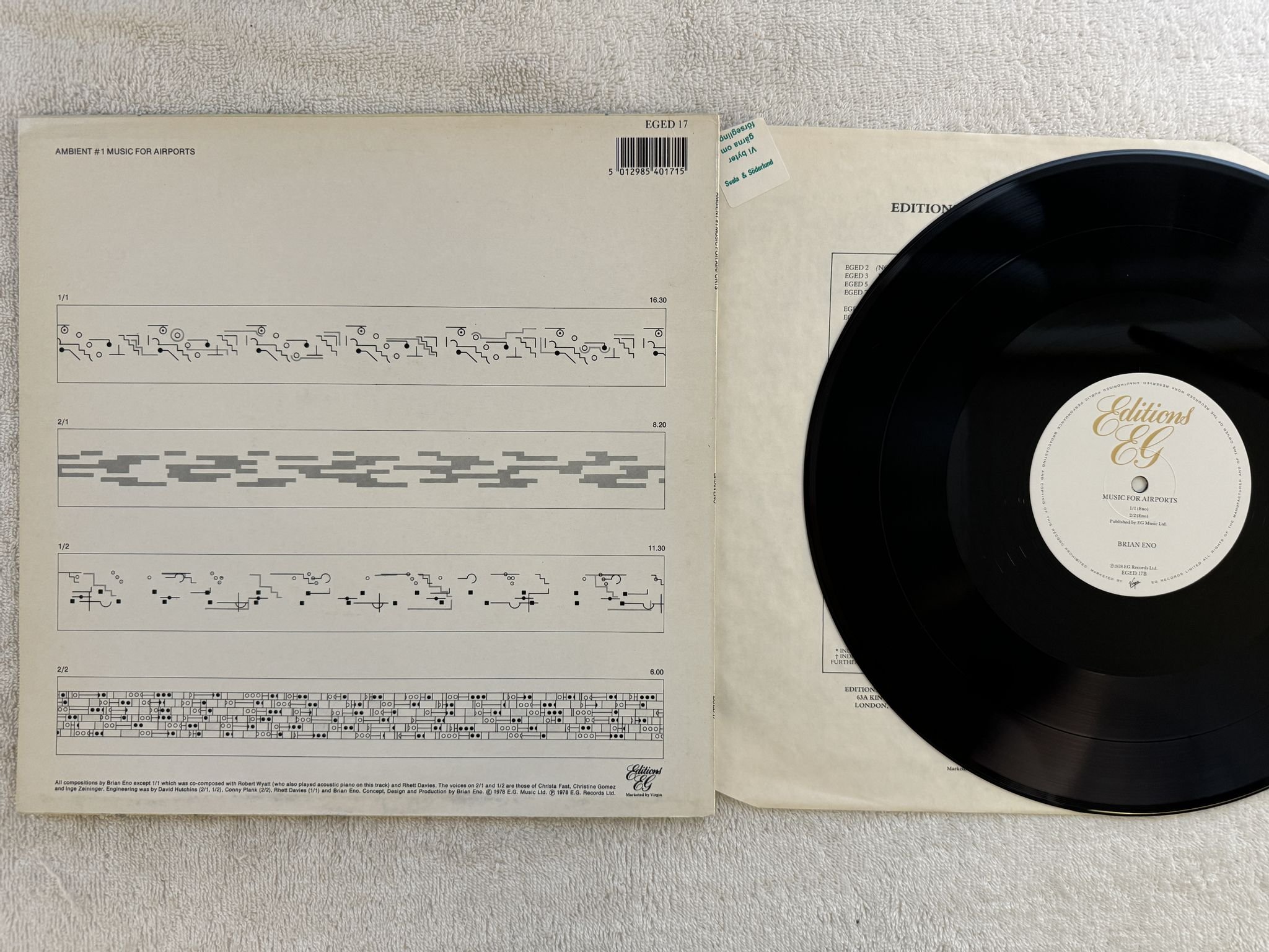 Omslagsbild för skivan BRIAN ENO Ambient 1 (Music For Airports) LP re -87 Ger EDITIONS EG EGED 17