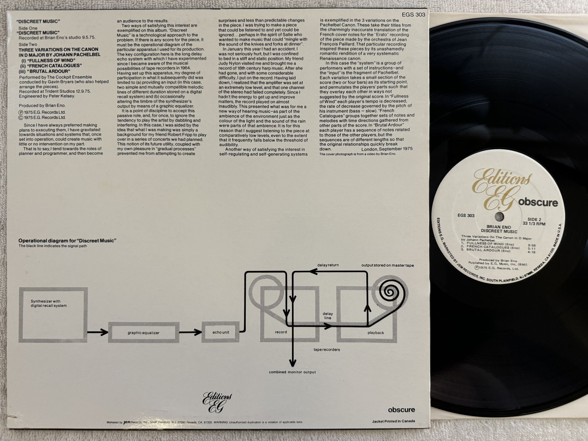 Omslagsbild för skivan BRIAN ENO discreet music LP US EDITIONS EG / OBSCURE EGS 303