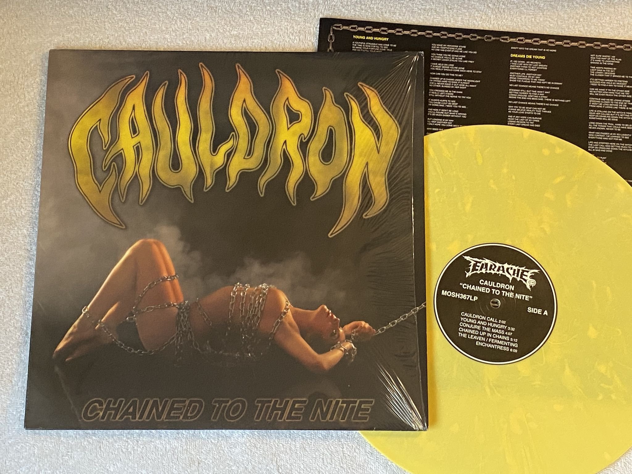 Omslagsbild för skivan CAULDRON Chained To The Nite LP 2009 UK EARACHE MOSH367LP ** YELLOW VINYL **
