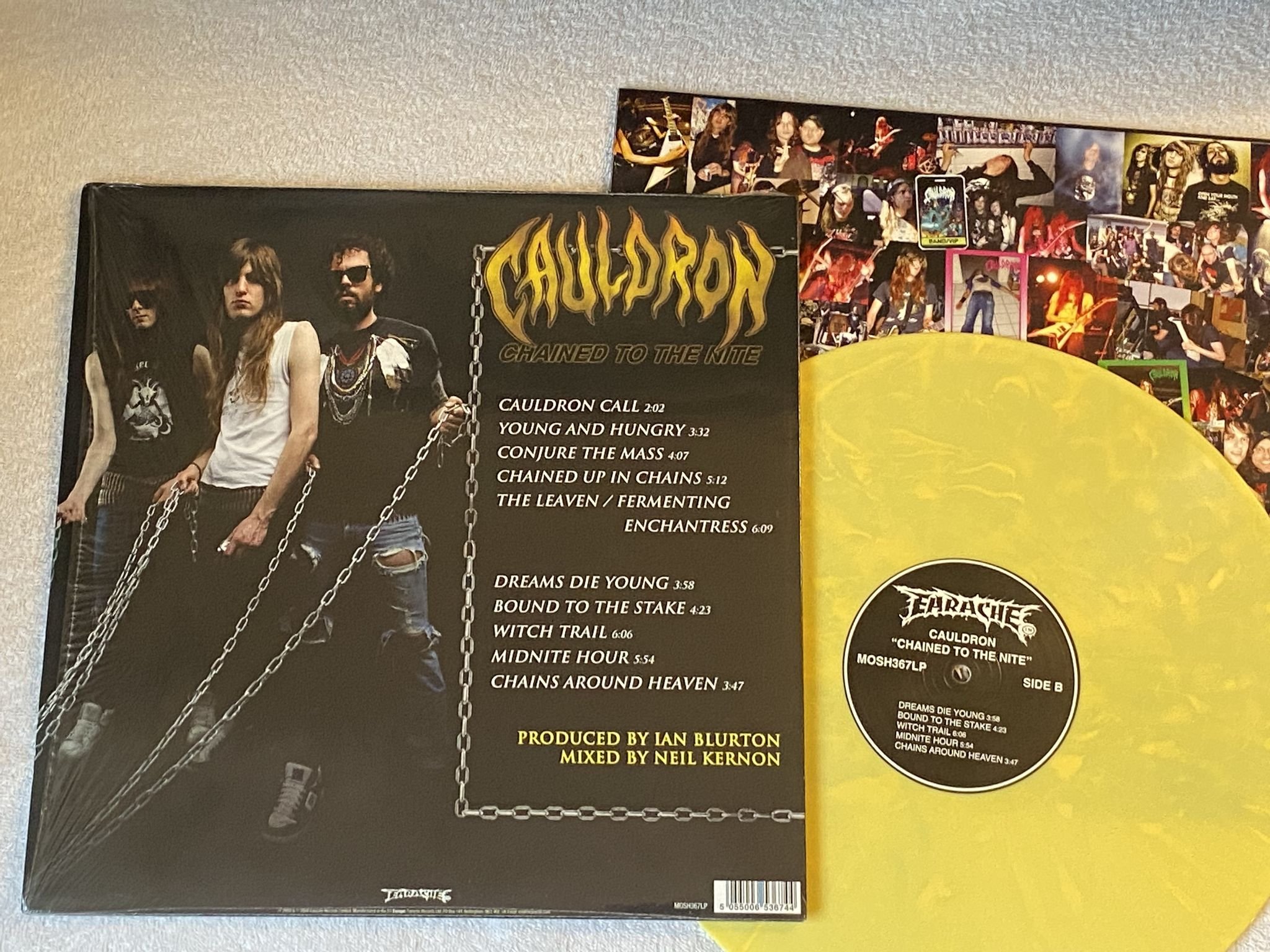 Omslagsbild för skivan CAULDRON Chained To The Nite LP 2009 UK EARACHE MOSH367LP ** YELLOW VINYL **