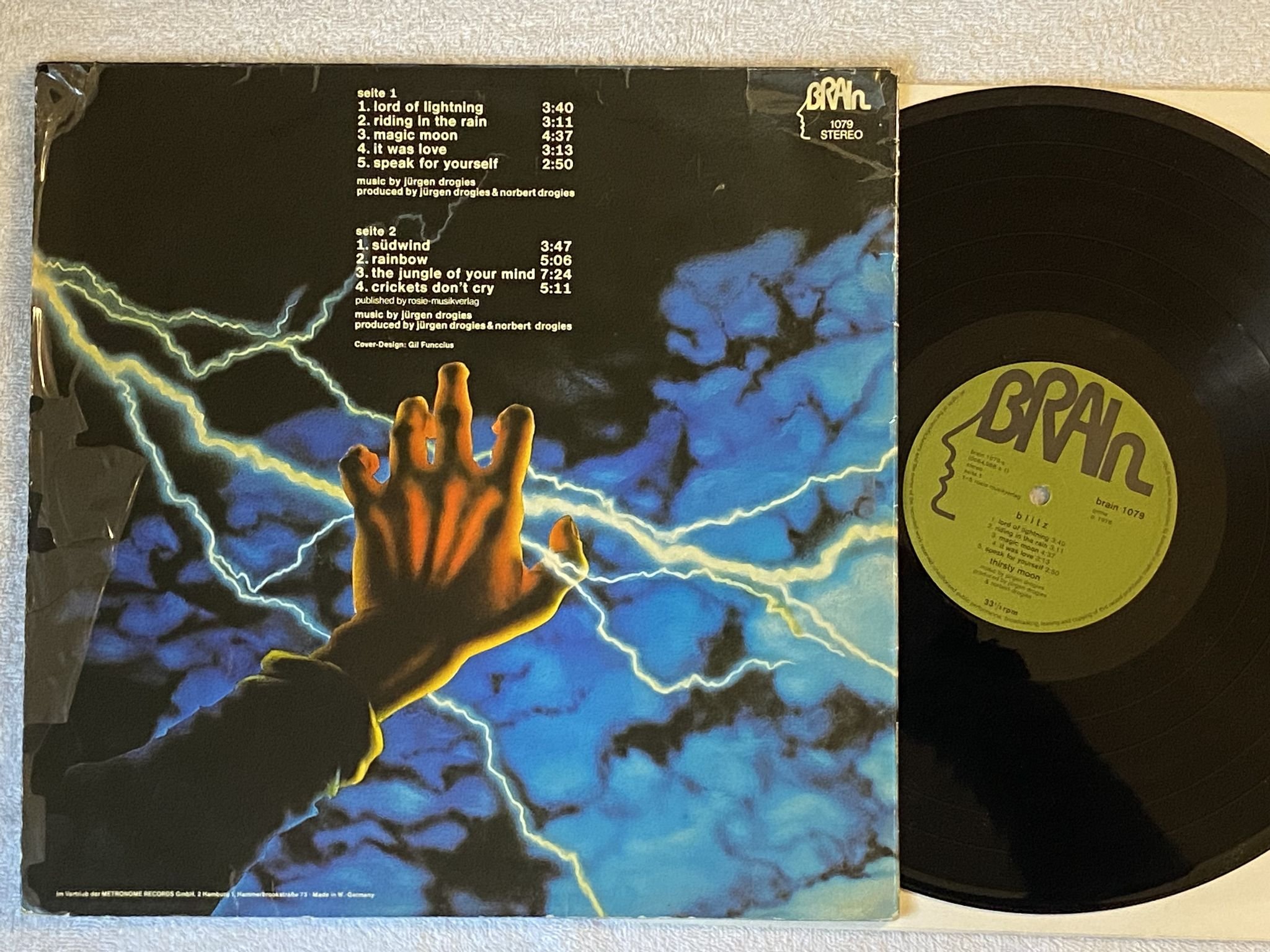 Omslagsbild för skivan THIRSTY MOON Blitz LP -76 Ger BRAIN 1079 *** KRAUTROCK ***