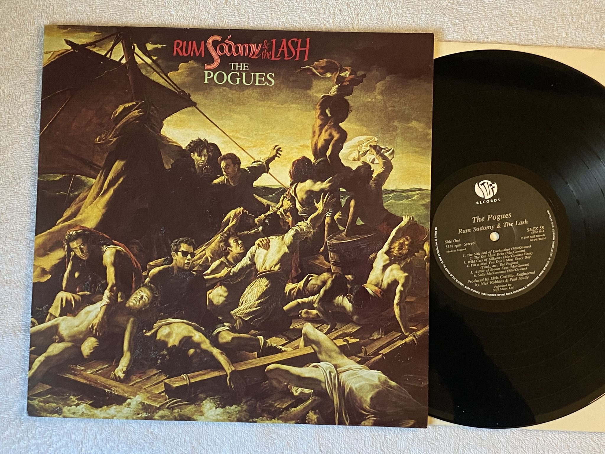 Omslagsbild för skivan THE POGUES Rum Sodomy & The Lash LP -85 UK STIFF SEEZ 58 ** FOLK ROCK **