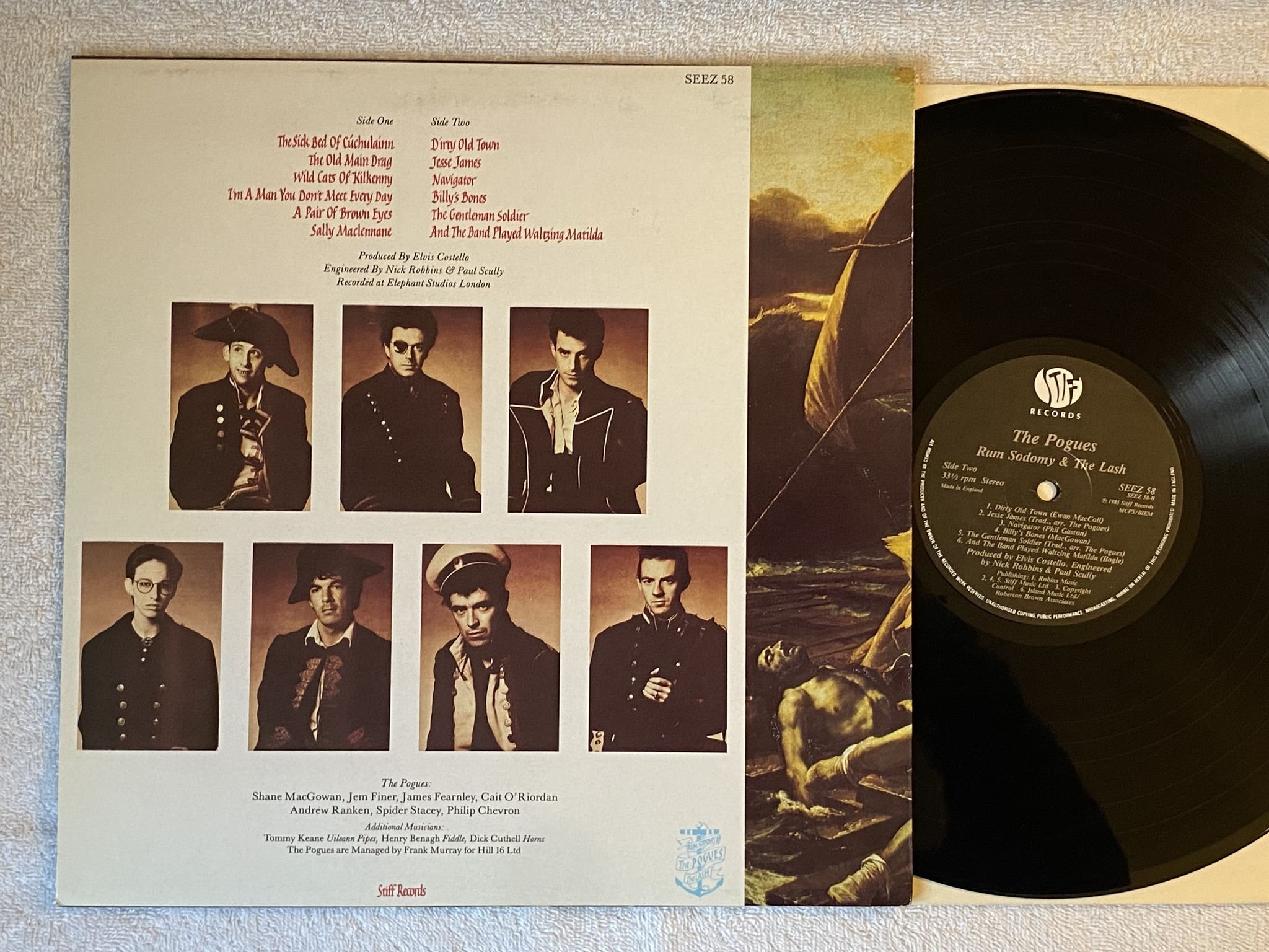 Omslagsbild för skivan THE POGUES Rum Sodomy & The Lash LP -85 UK STIFF SEEZ 58 ** FOLK ROCK **